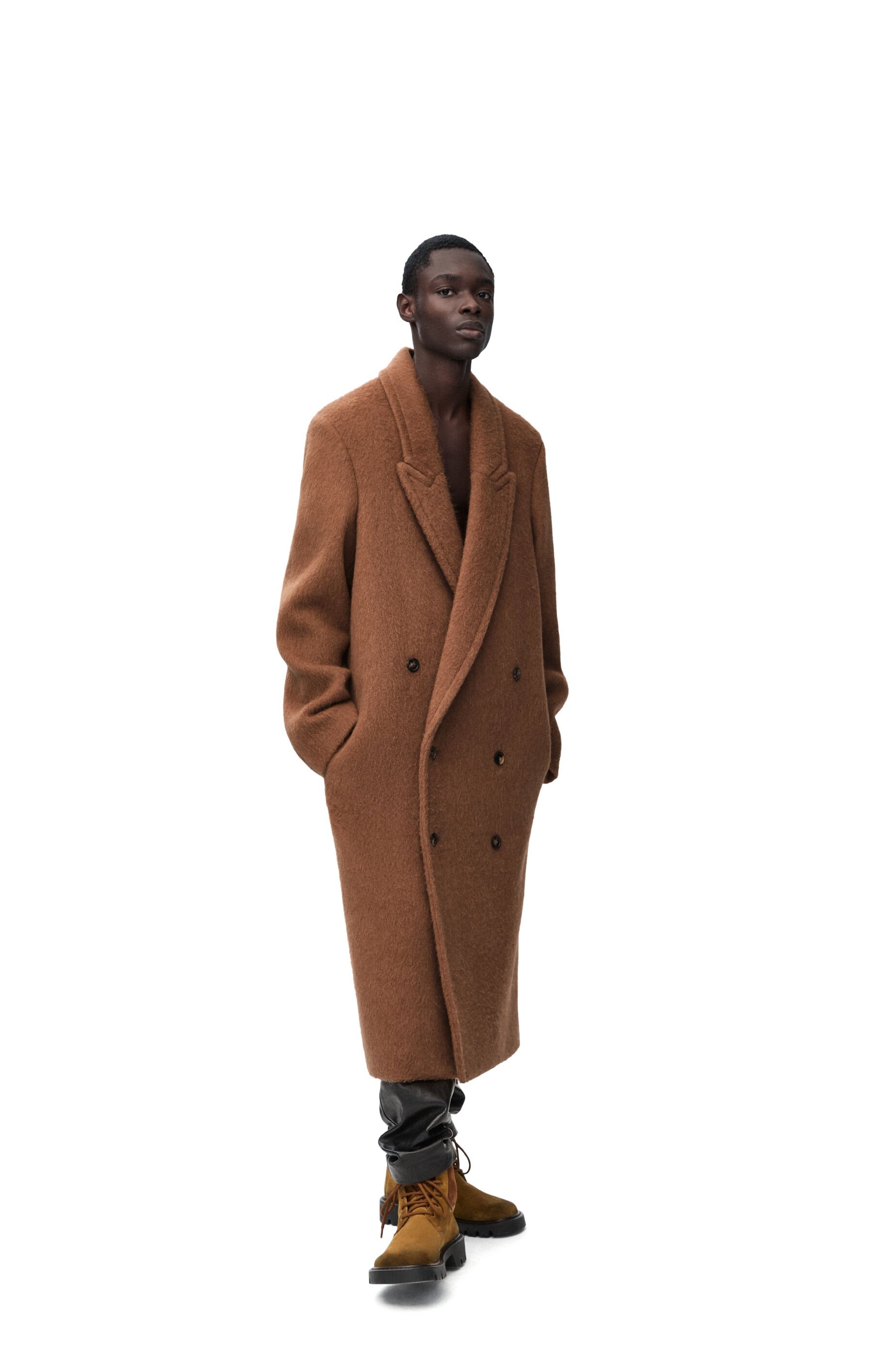Double-breasted coat in lama and wool - 3