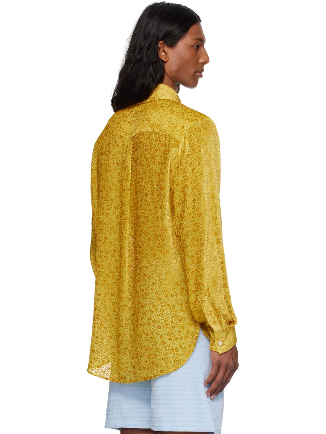 Yellow Floral Devoré Silk Shirt - 3