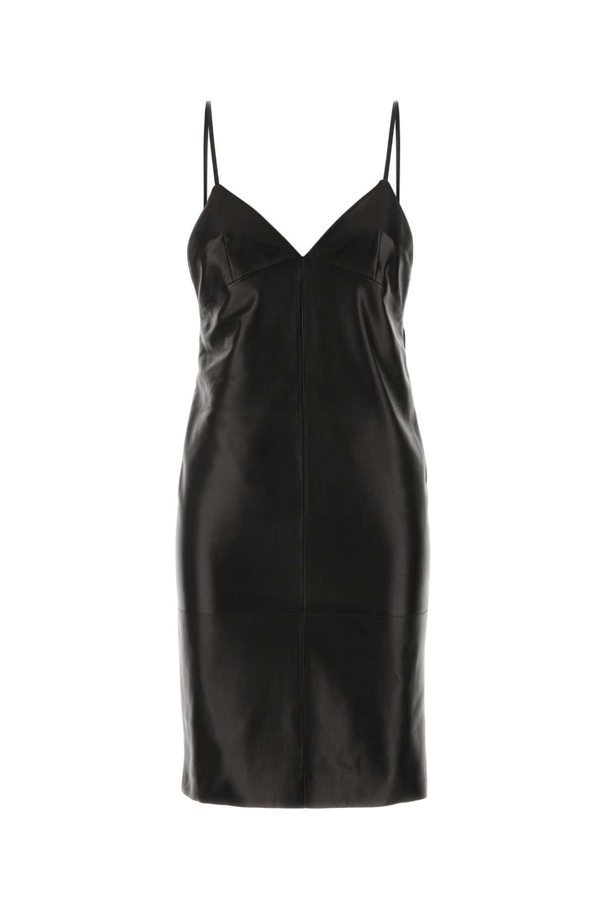 Saint Laurent Women Black Leather Slip Dress - 1