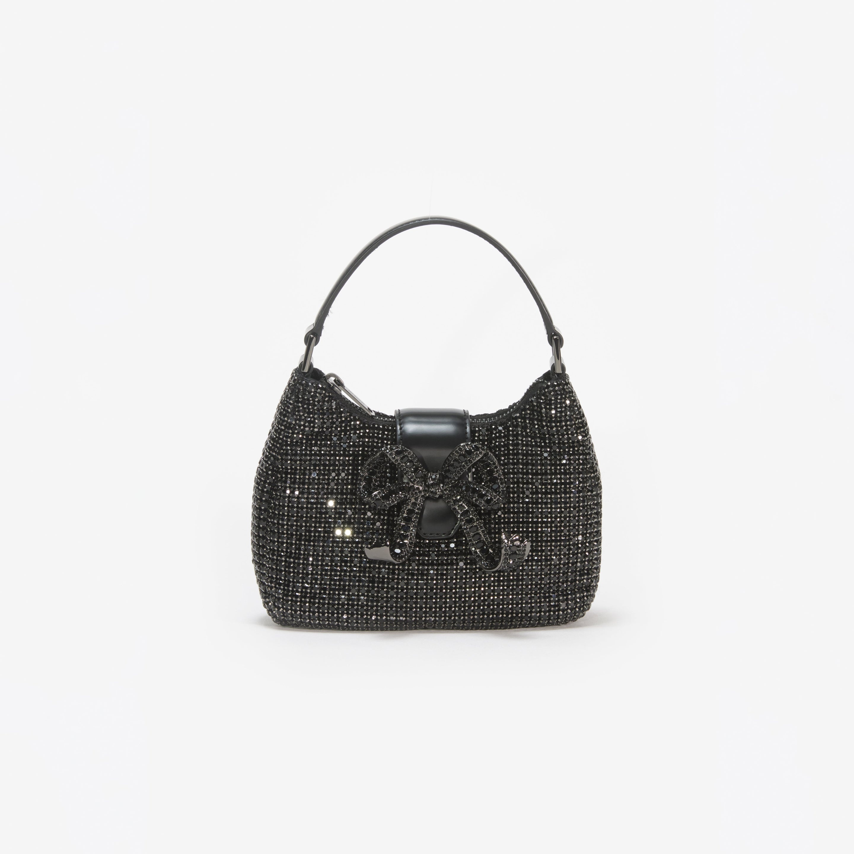 Black Diamante Crescent Bow Bag - 1