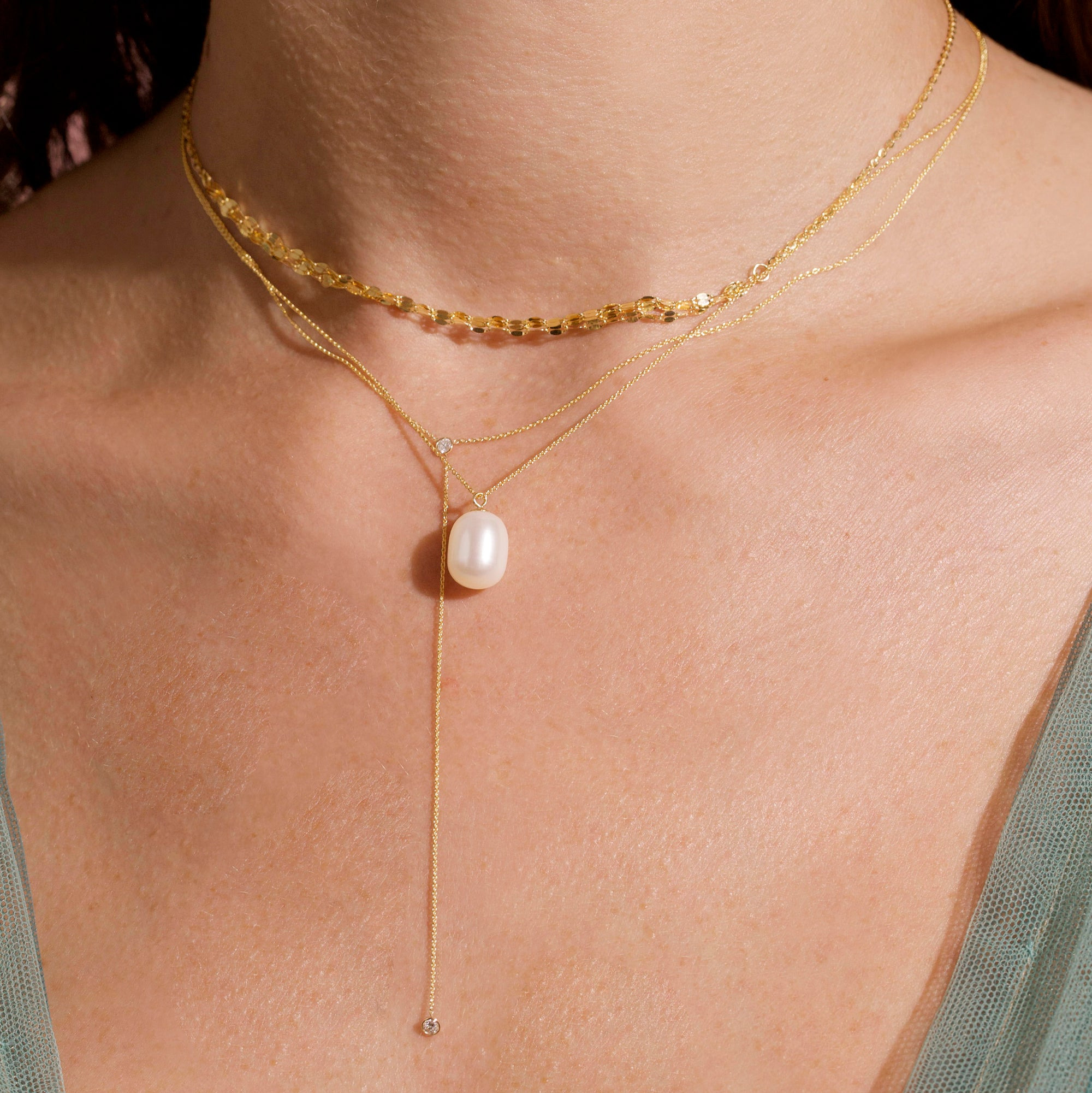 Gold Sparkle Triple Chain Choker Necklace - 2