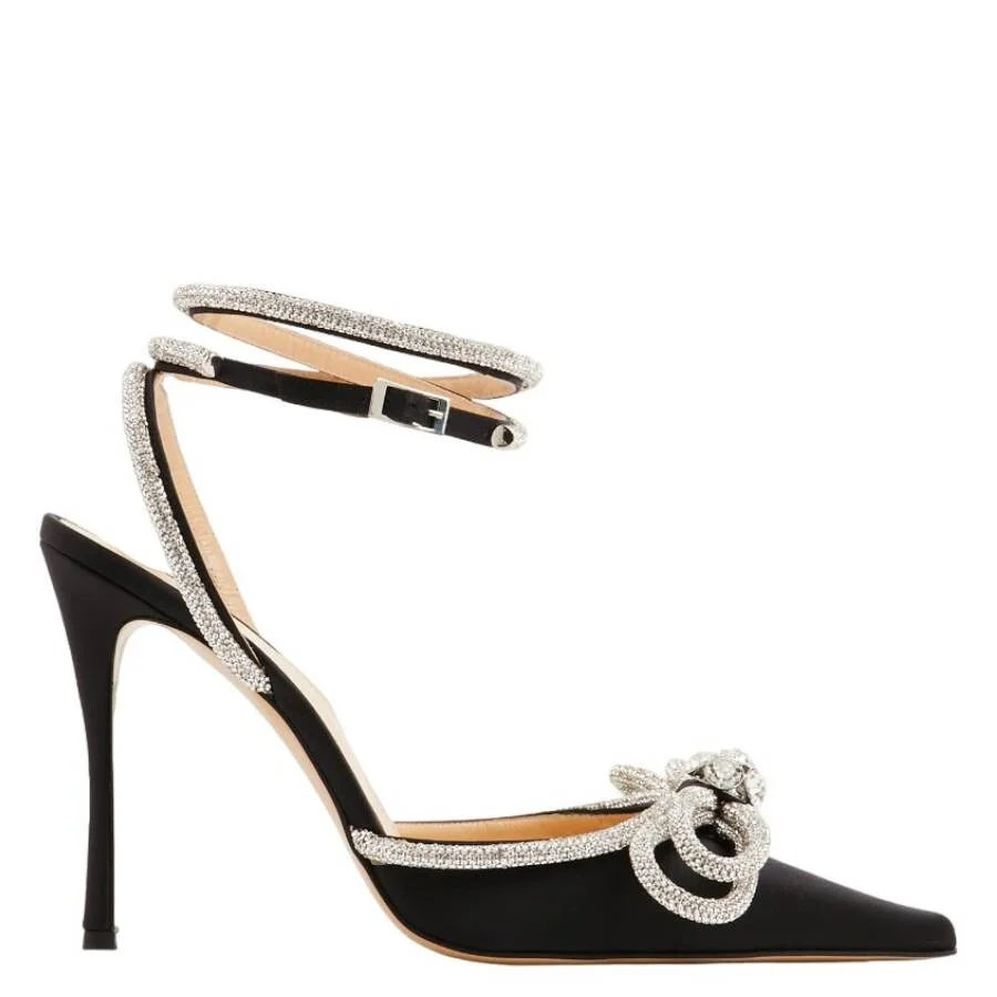 Mach & Mach Ladies Black Satin 110 Double Crystal-Embellished Pumps - 1