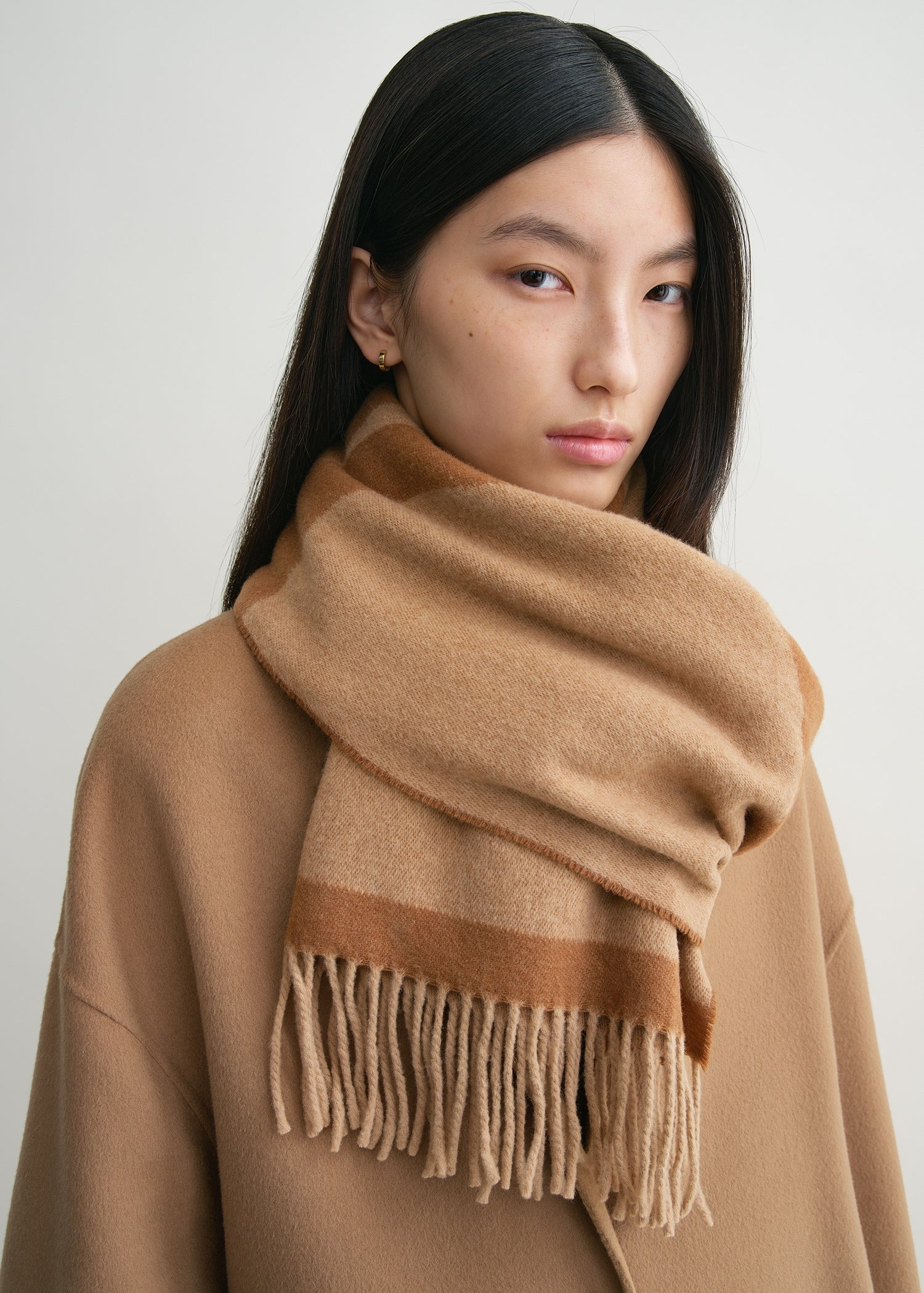 Monogram jacquard wool scarf camel - 2