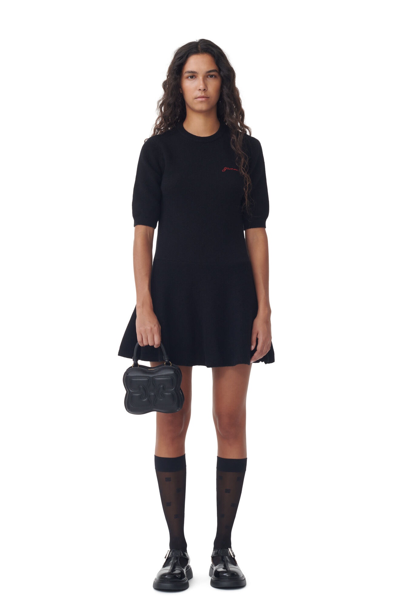 BLACK LOGO WOOL MIX MINI DRESS - 2