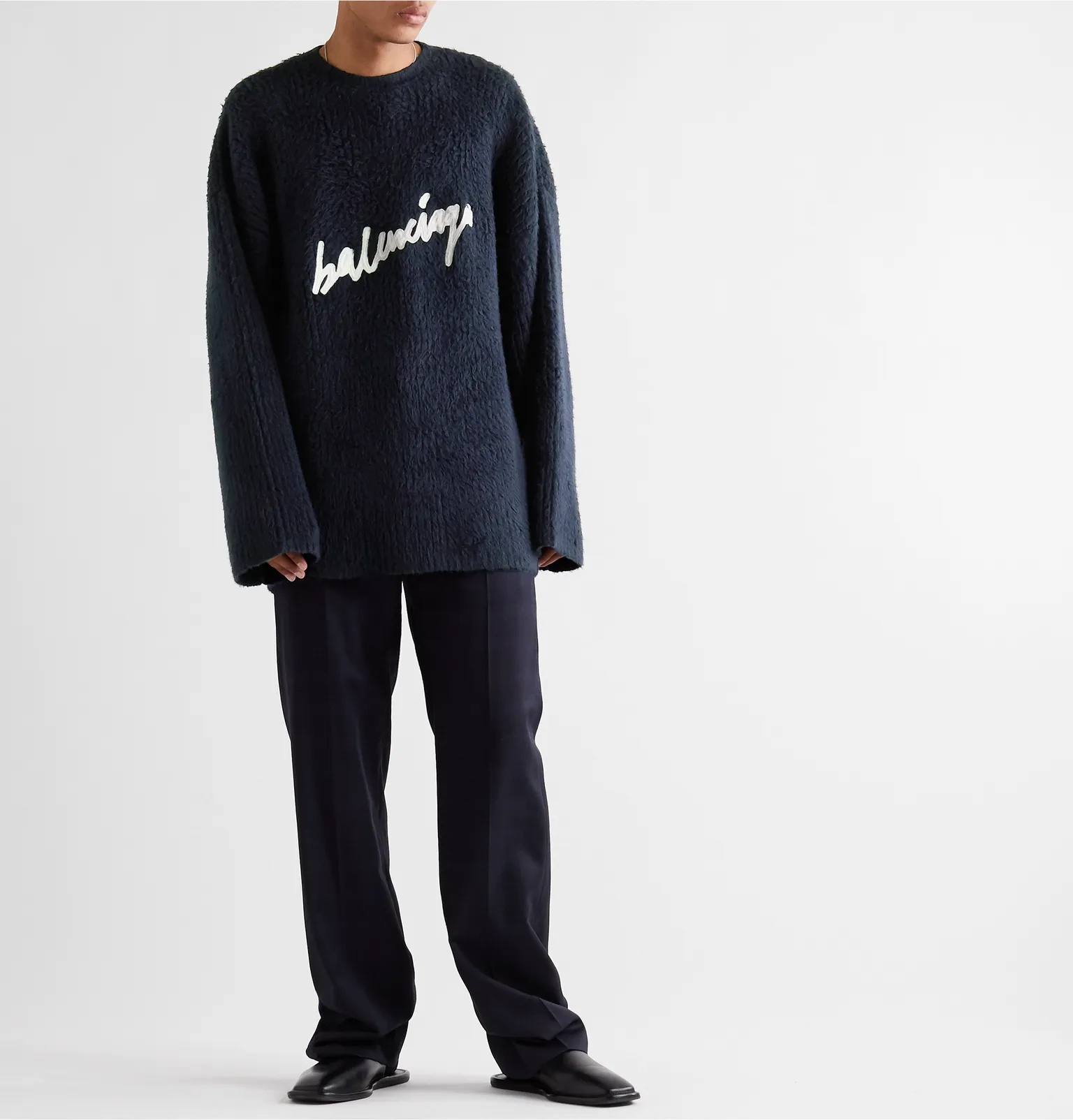 Oversized Logo-Embroidered Brushed Cotton-Blend Sweater - 2