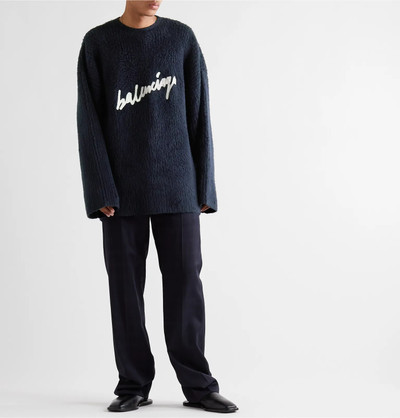 BALENCIAGA Oversized Logo-Embroidered Brushed Cotton-Blend Sweater outlook