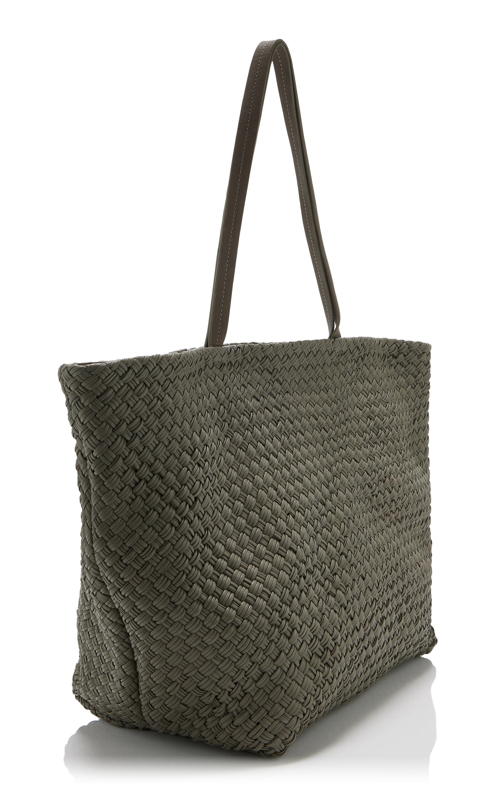 Exclusive Large Woven Leather Trapeze Tote Bag grey - 3