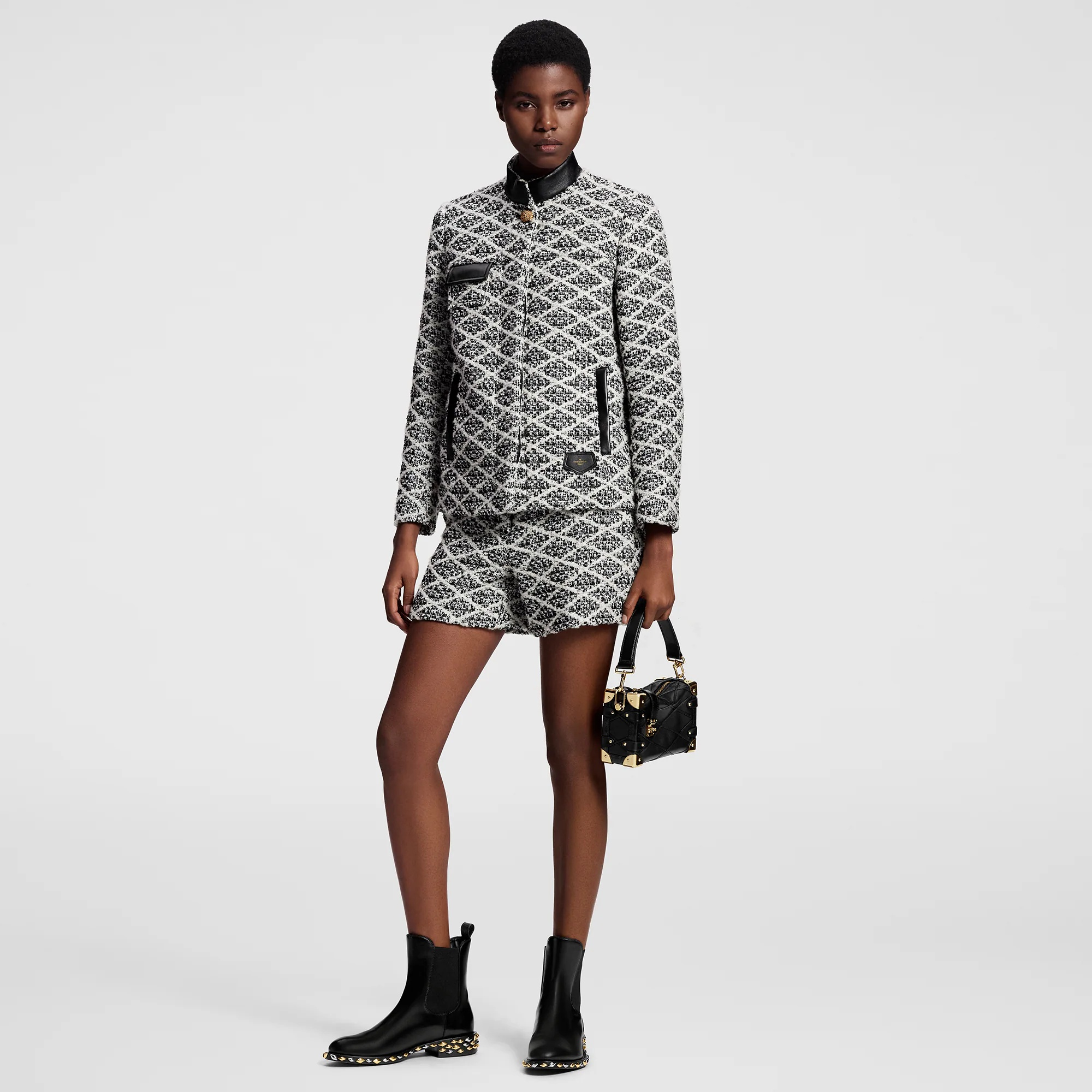 Leather Trim Malletage Tweed Shorts - 4