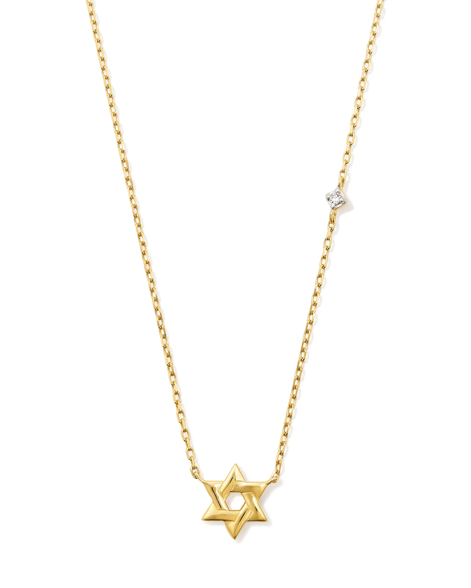 Tiny Star of David 14k Yellow Gold Pendant Necklace in White Diamond - 1