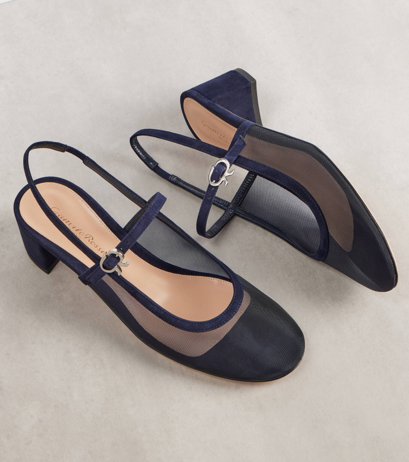 Leather-trimmed organza slingback pumps 5