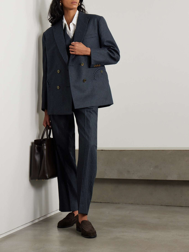 BLAZÉ MILANO Nightbreak double-breasted pinstriped wool and cashmere-blend blazer outlook