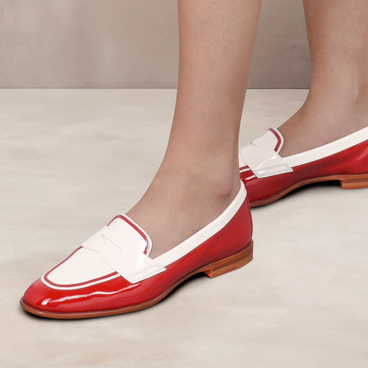 Women's red and white patent leather penny loafer - 2