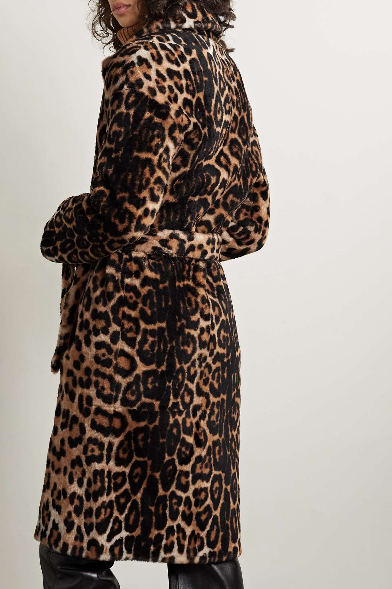 Reversible belted leopard-print shearling coat - 8