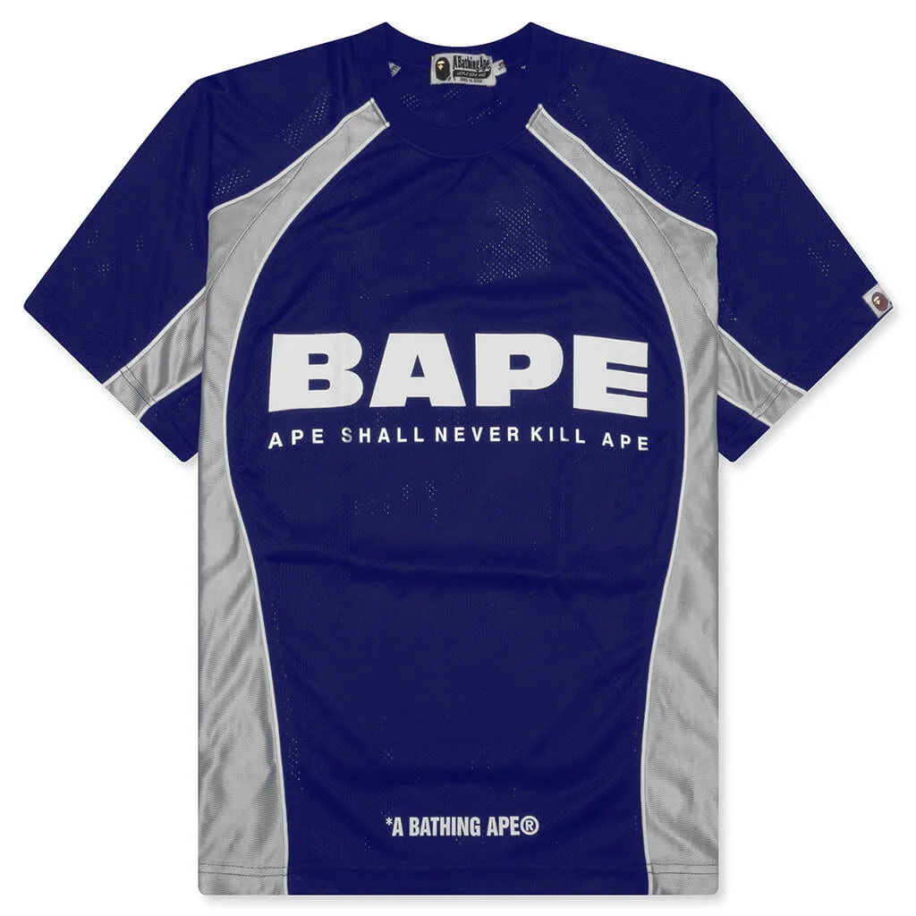 SOLID CAMO JACQUARD MULTILOGO RELAXED FIT FOOTBALL JERSEY - BLUE - 1