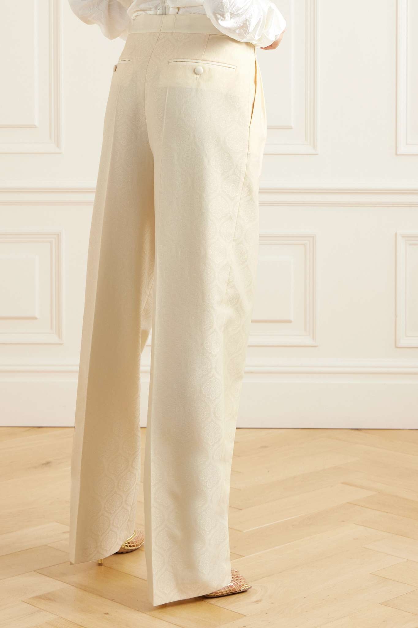 Pleated cotton and wool-blend jacquard wide-leg pants - 4