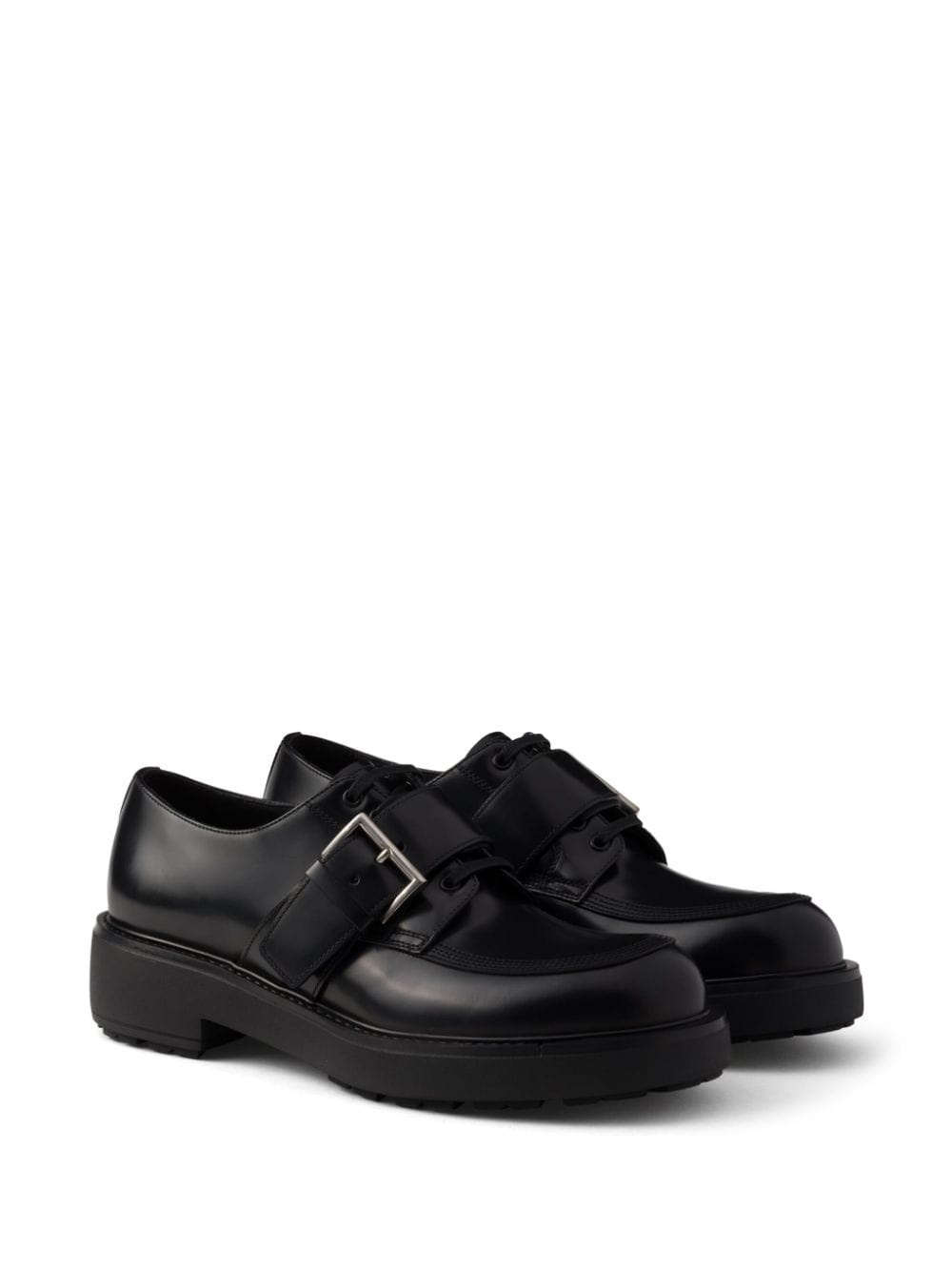 brushed leather buckled derby shoes - 2