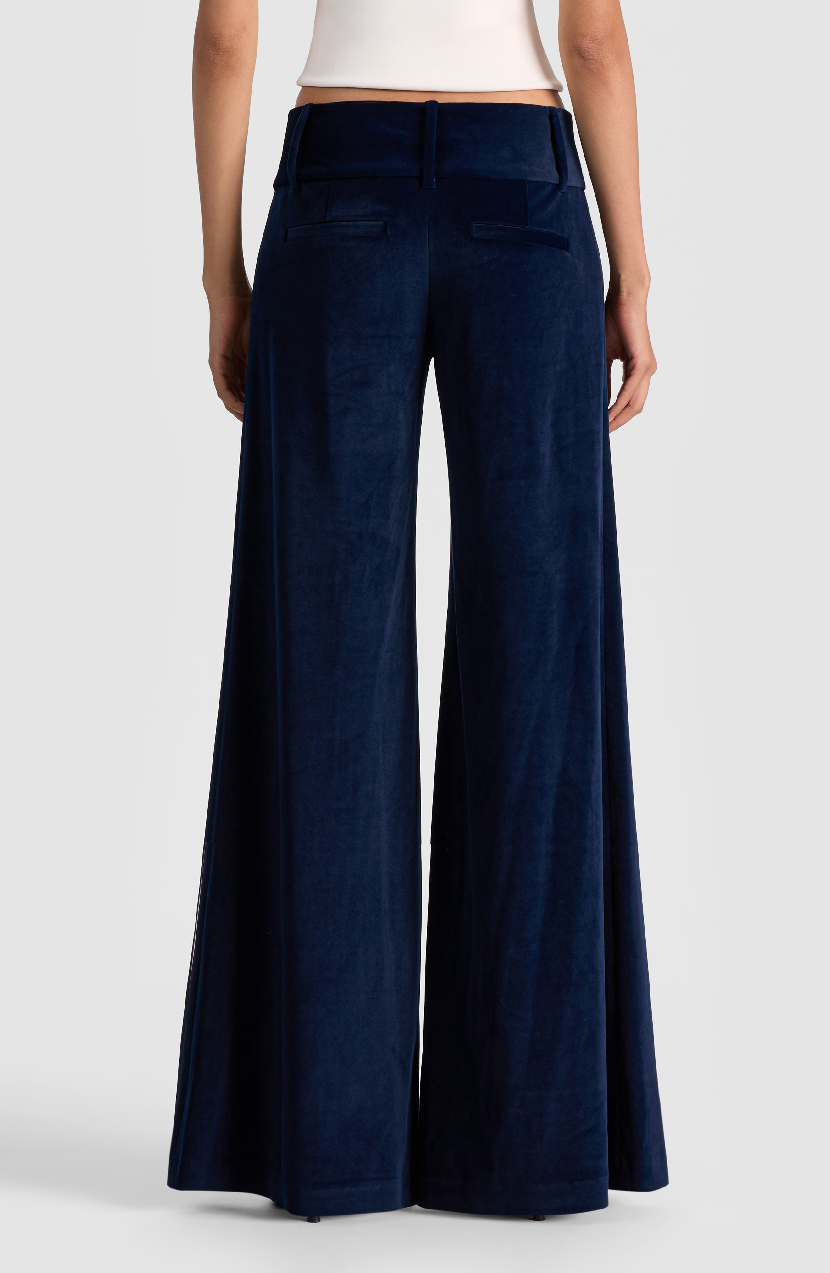 Alice + Olivia Olivia Velvet Low Rise Flare Leg Pants in Dark Midnight Blue at Nordstrom - 2