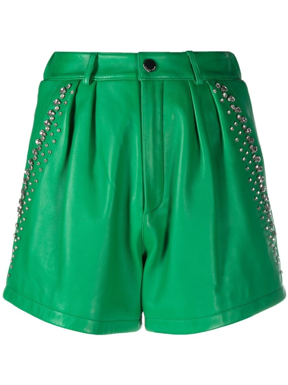 rhinestone-embellished leather shorts - 1