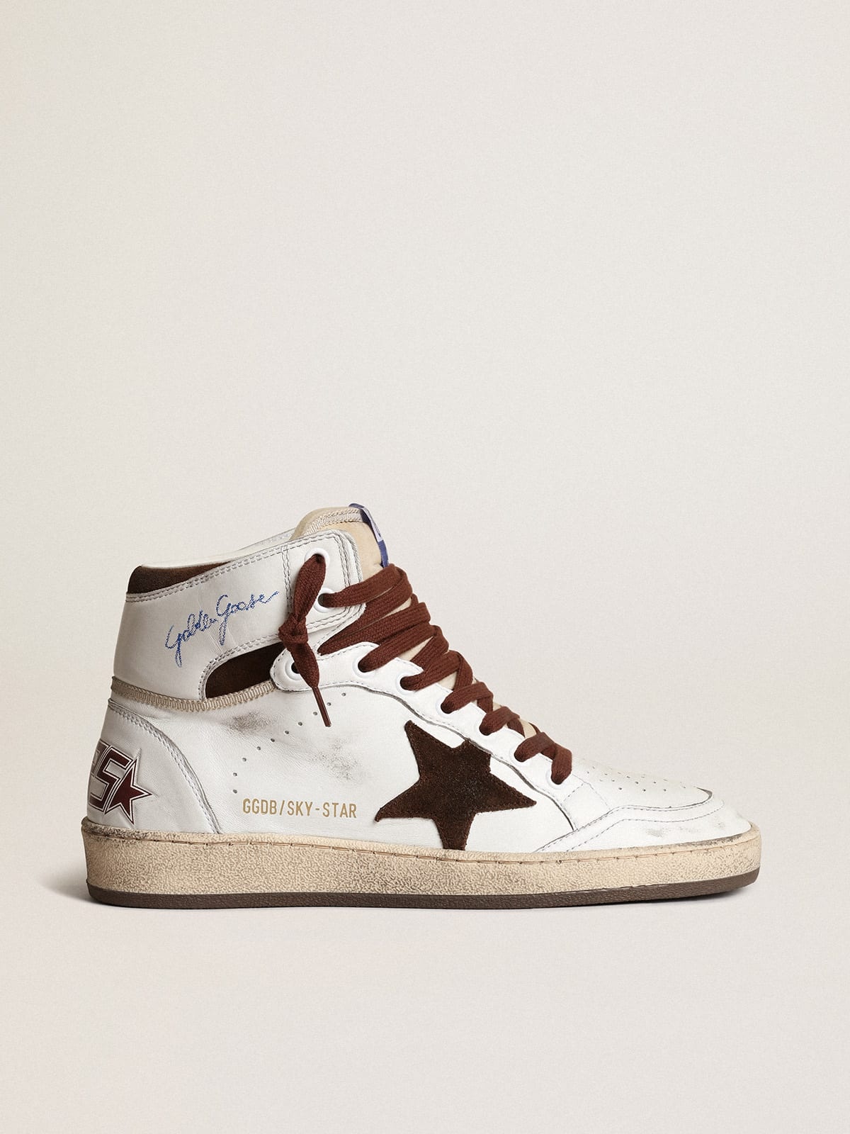 Women’s Sky-Star in white nappa leather with chocolate suede star - 1