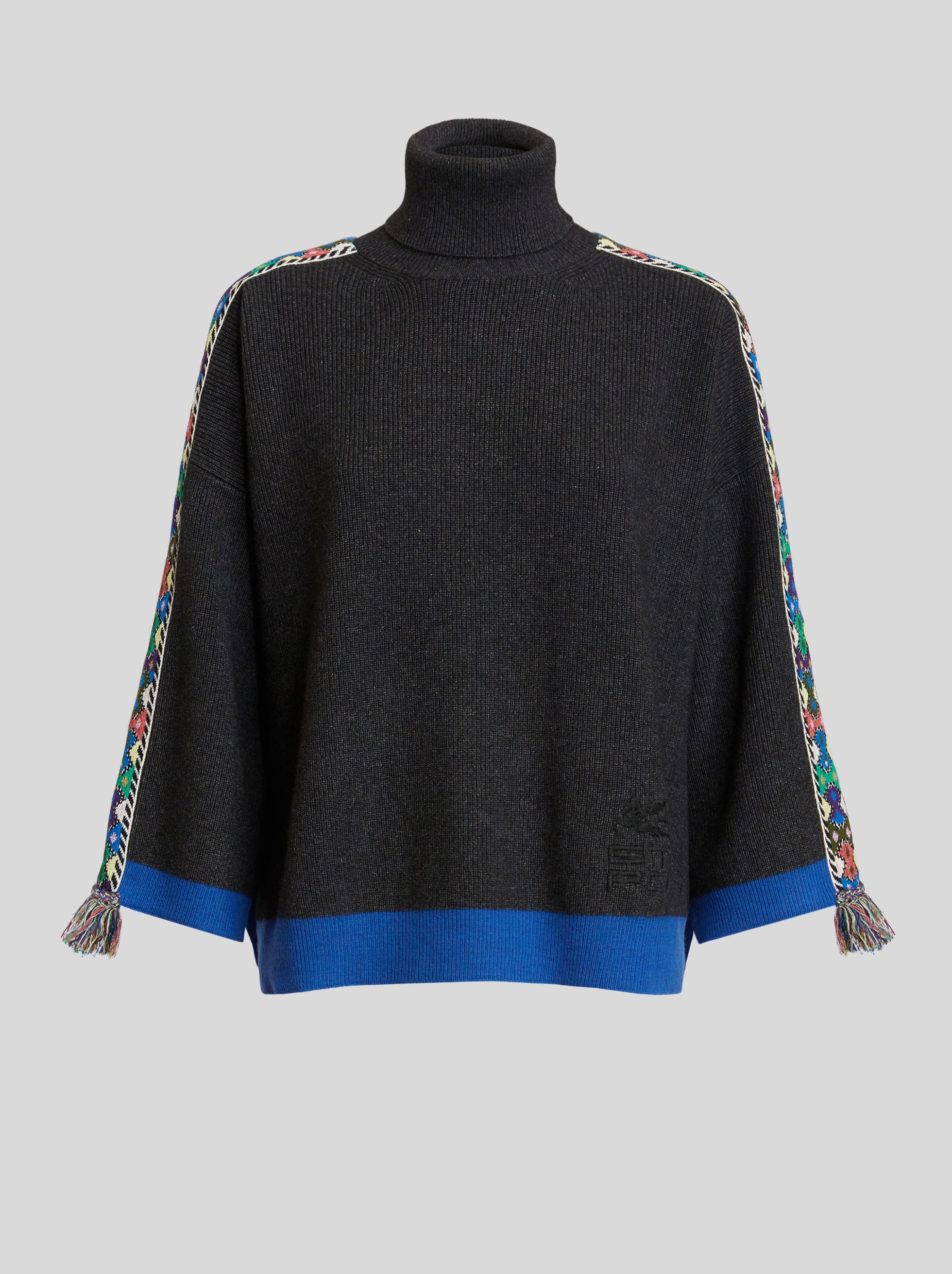 JERSEY PONCHO WITH GEOMETRIC TAPES AND TASSELS - 1
