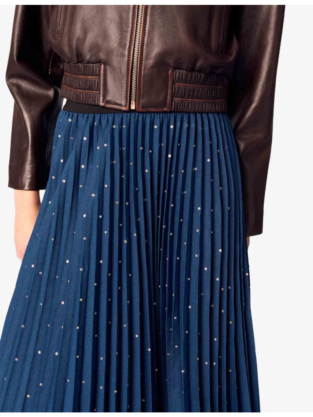 Stud-Embellished Pleated Woven Midi Skirt - 5