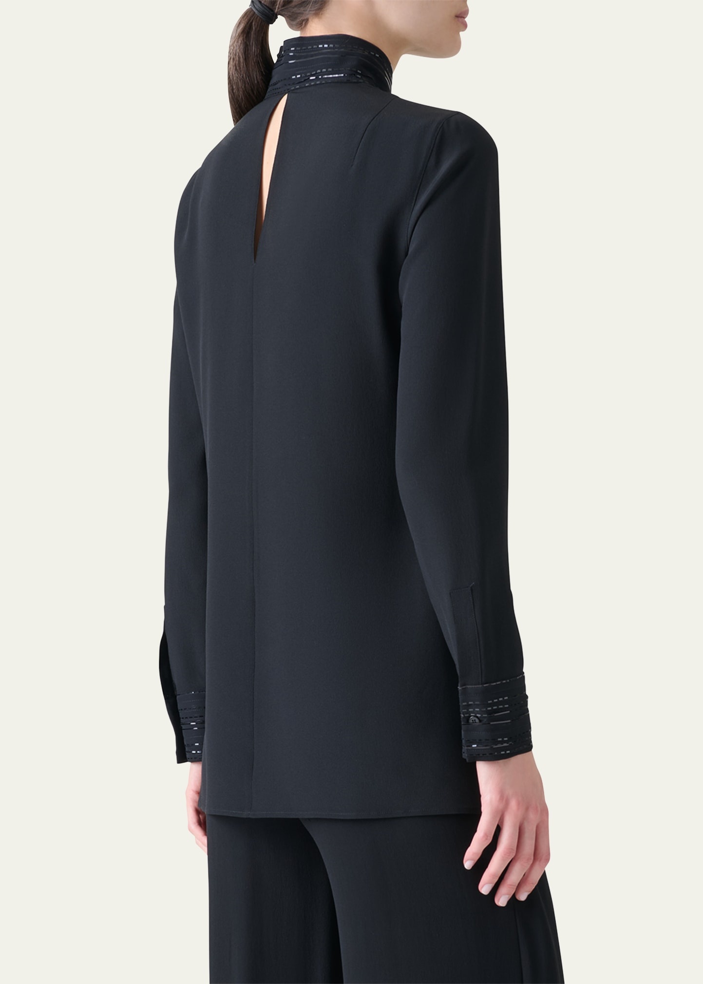 Ribbon Foil Silk Crepe Tunic Blouse - 3