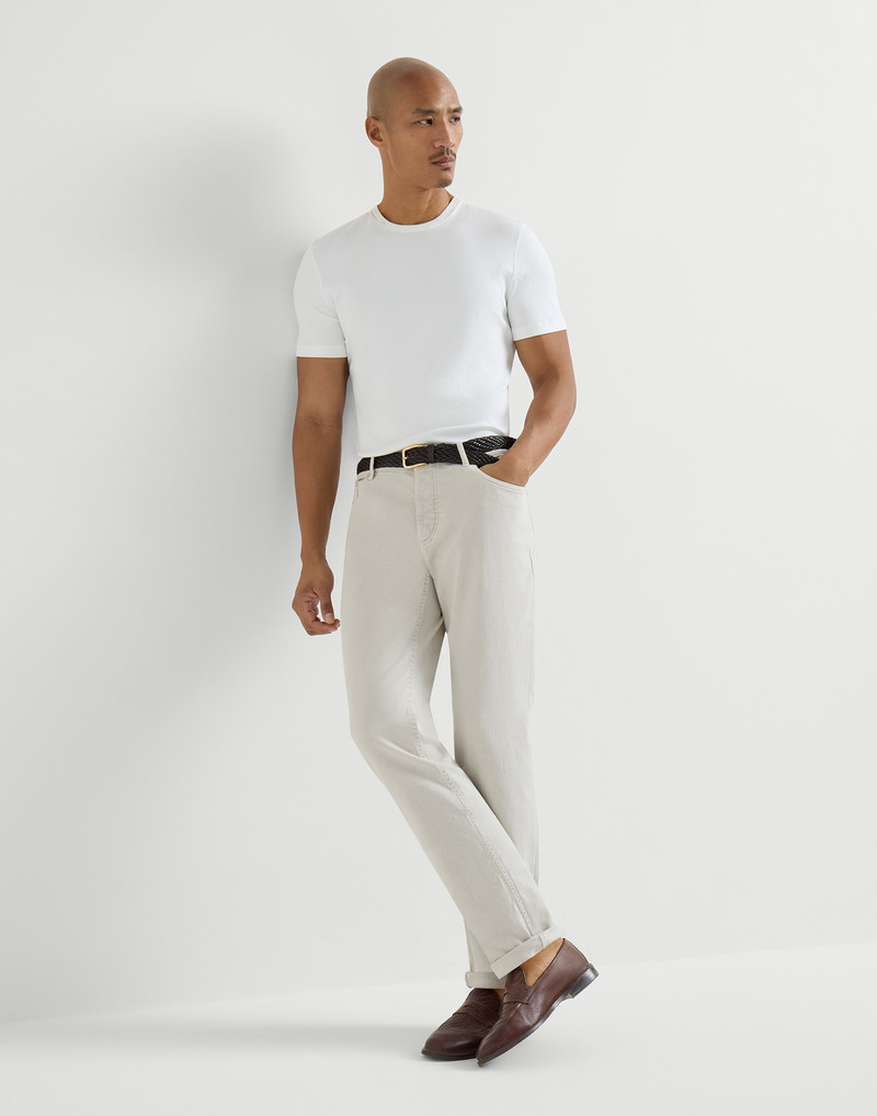 Garment-dyed comfort lightweight denim traditional fit five-pocket trousers 5