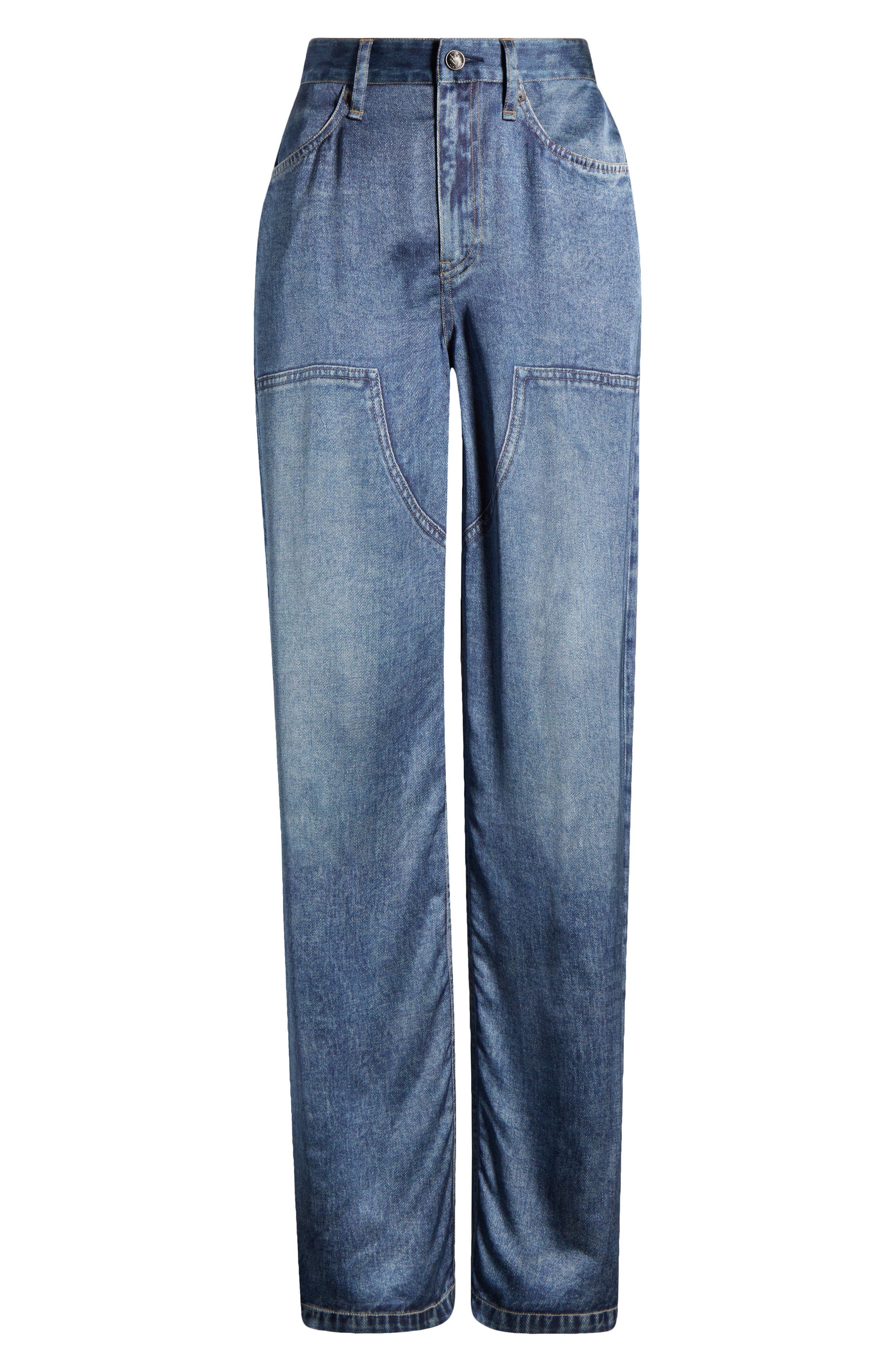 rag & bone Miramar Trompe l'Oeil Faux Denim Satin Pants in Avalon at Nordstrom - 5