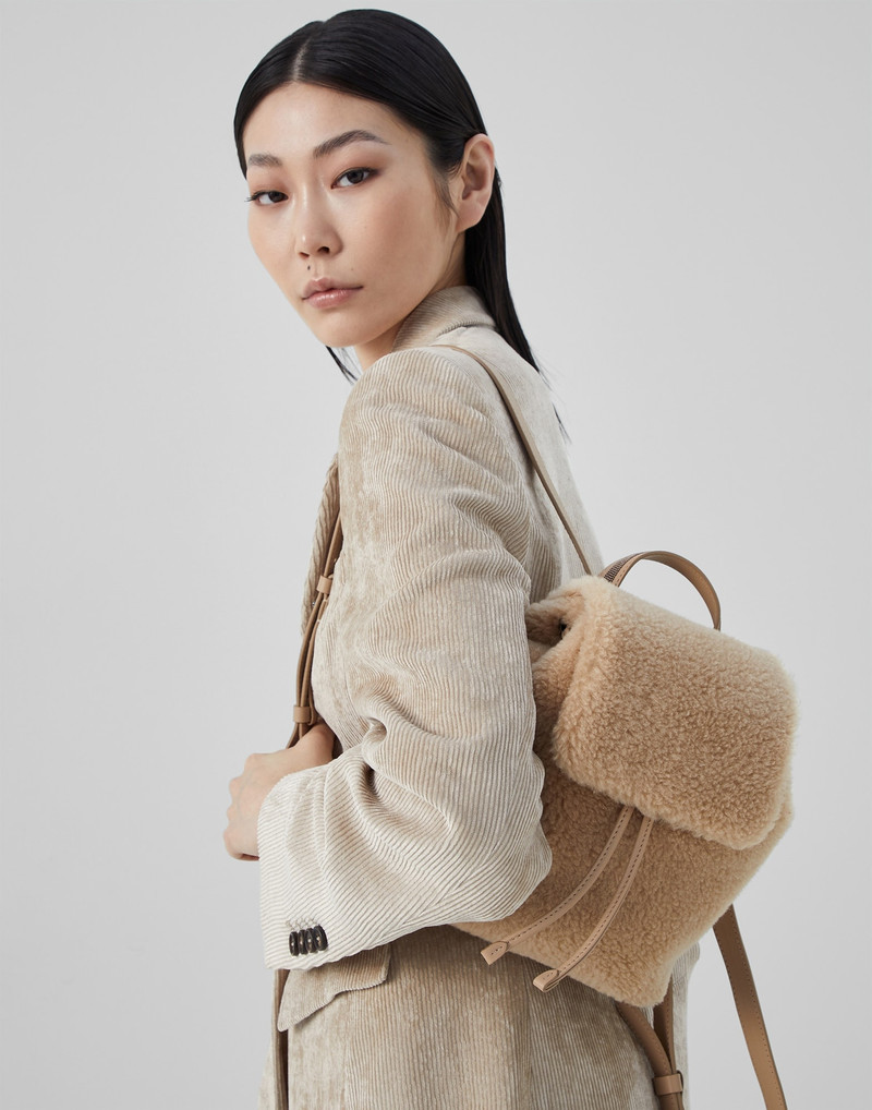 Brunello Cucinelli Virgin wool and cashmere fleecy backpack with shiny handle outlook
