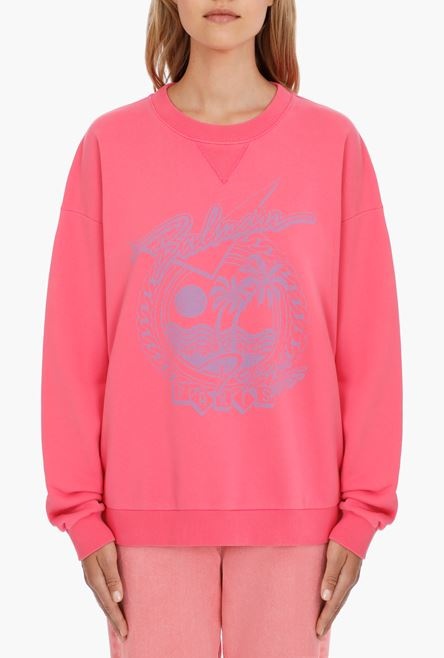 Pink cotton sweatshirt with lilac Balmain logo - 5