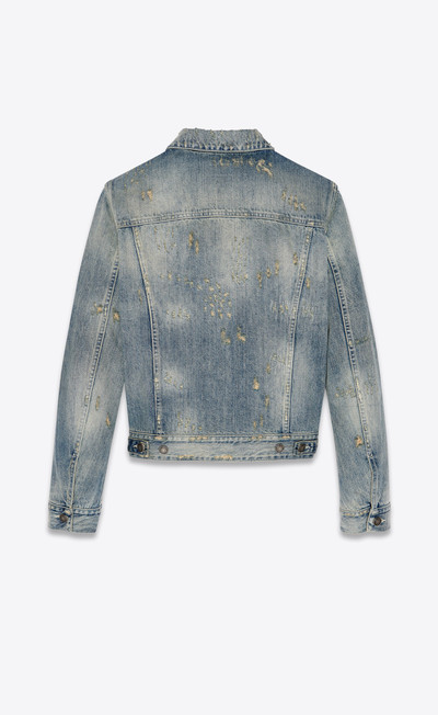 SAINT LAURENT destroyed jean jacket in repaired dirty blue denim outlook