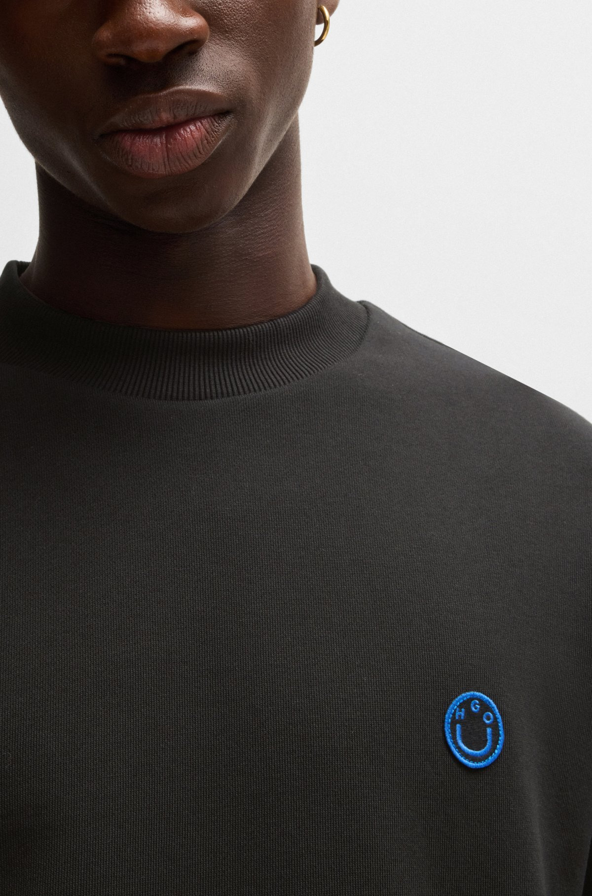 COTTON-TERRY SWEATSHIRT WITH HAPPY HUGO LOGO PATCH - 3