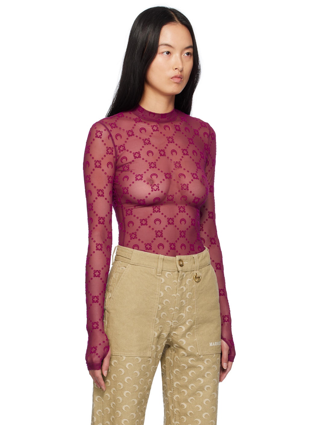 Purple Moonogram Mesh Flock Second Skin Top - 2