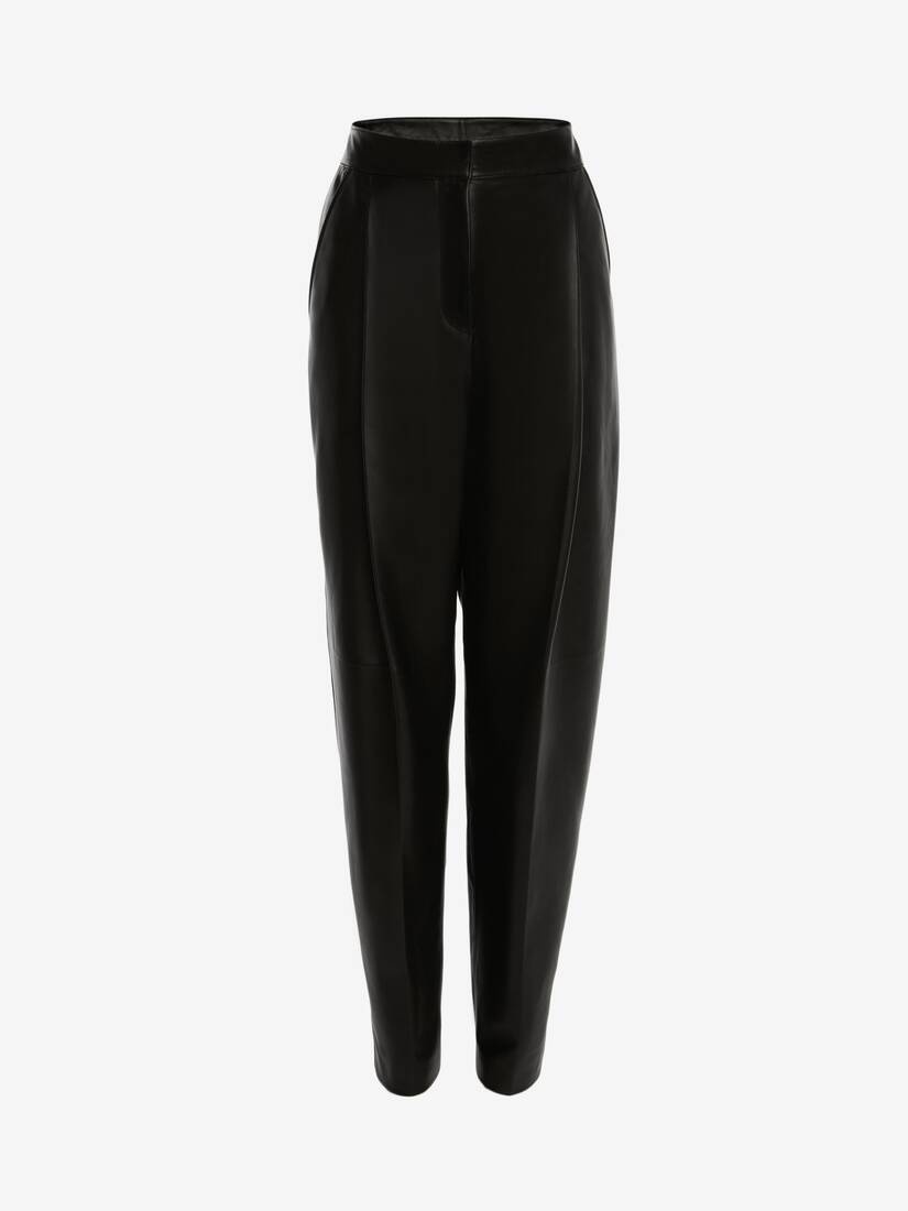 Leather Pleated Trouser in Black - 1