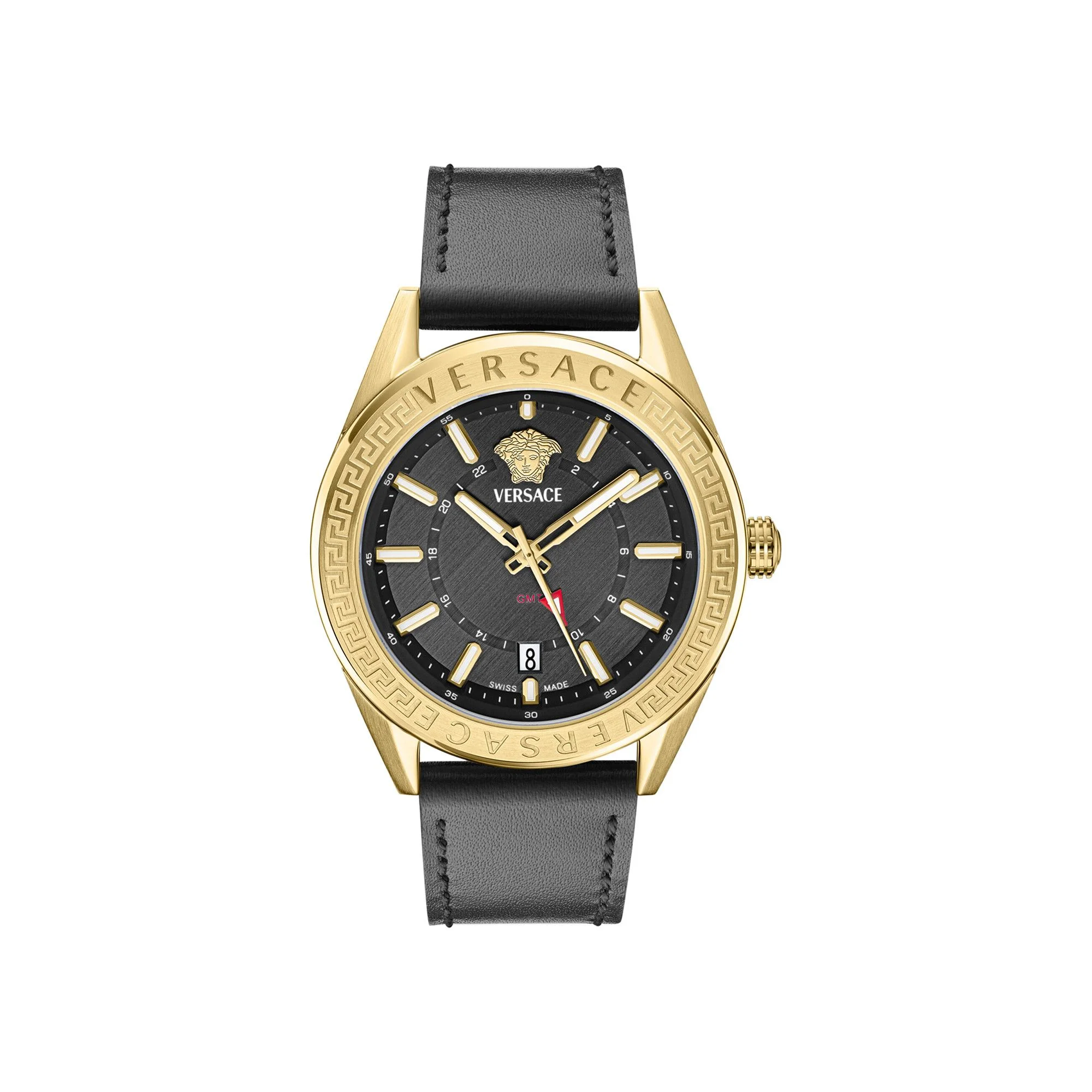Versace V Code GMT Leather Watch 'Gold' - 1