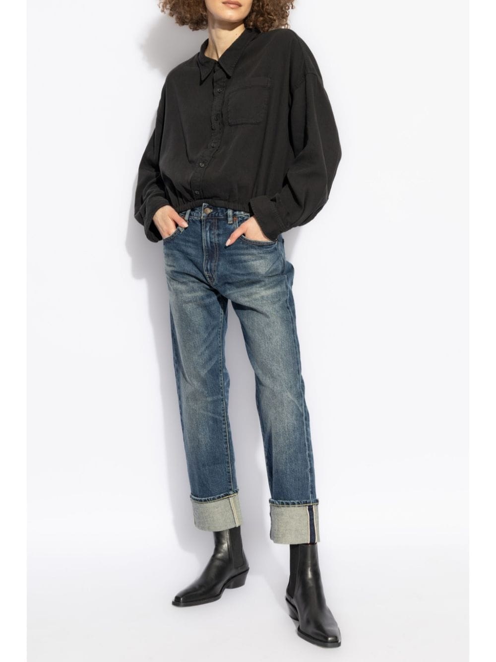 rolled cuffs straight-leg jeans - 2