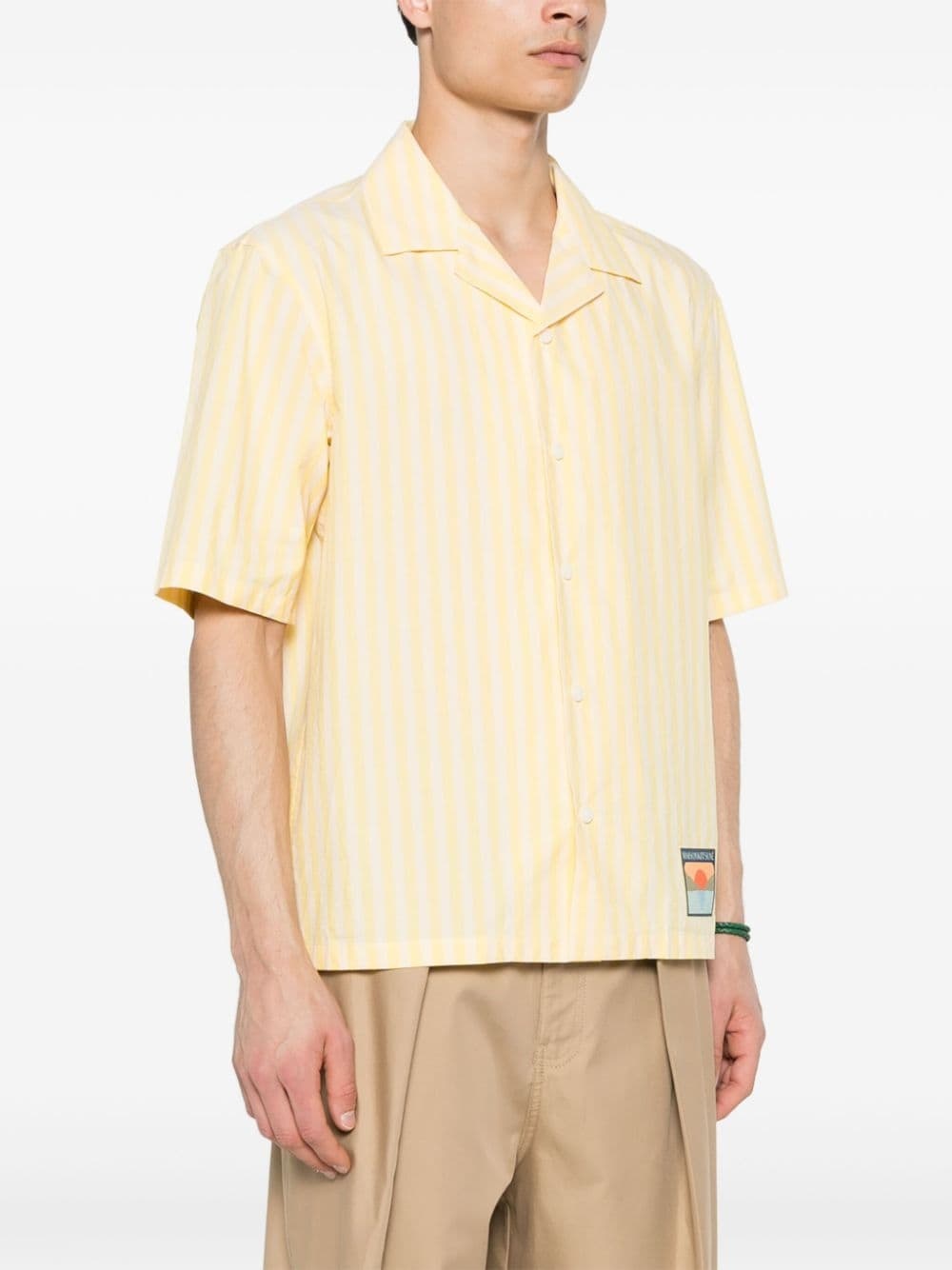 logo-patch striped shirt - 3