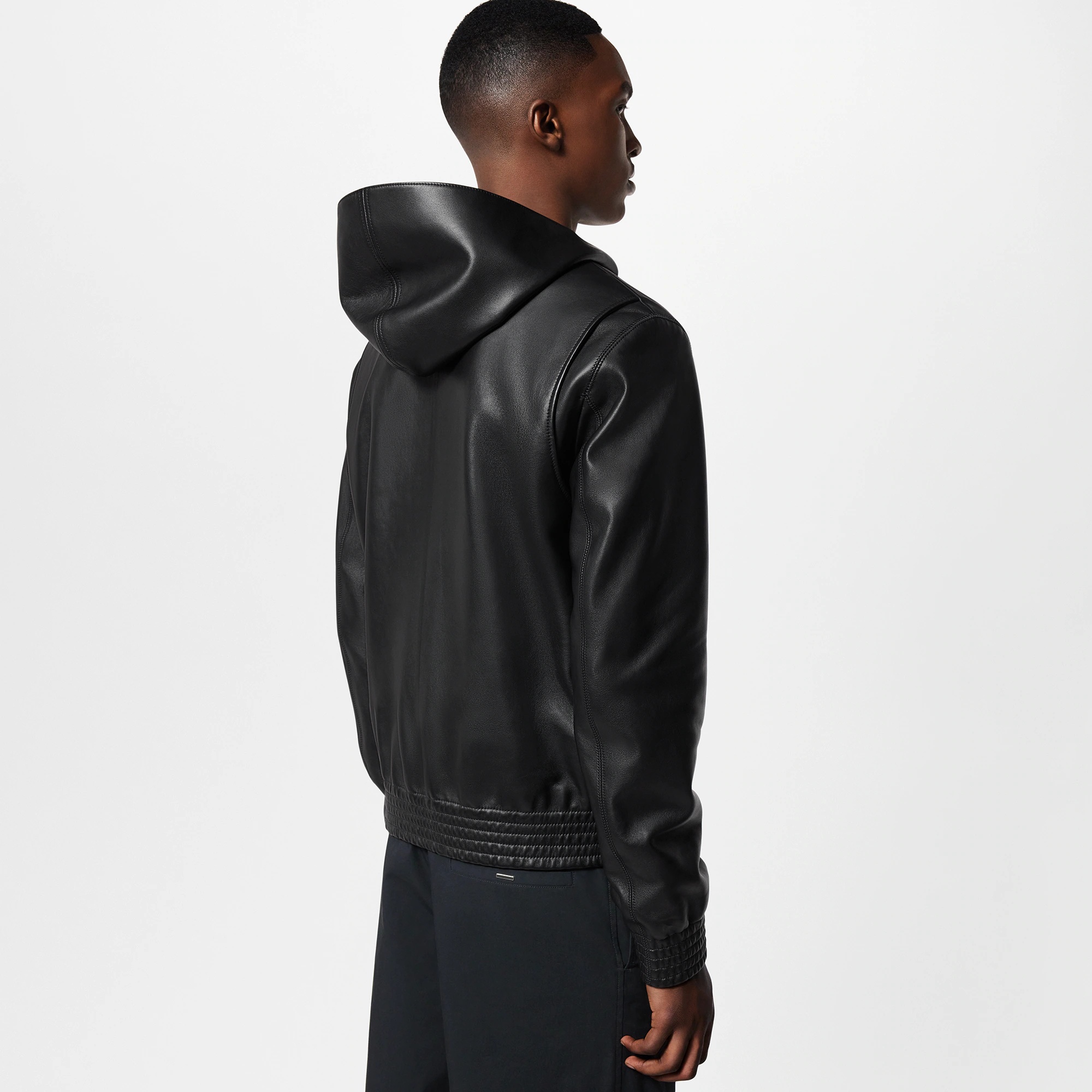 Zipped Leather Hoodie - 5