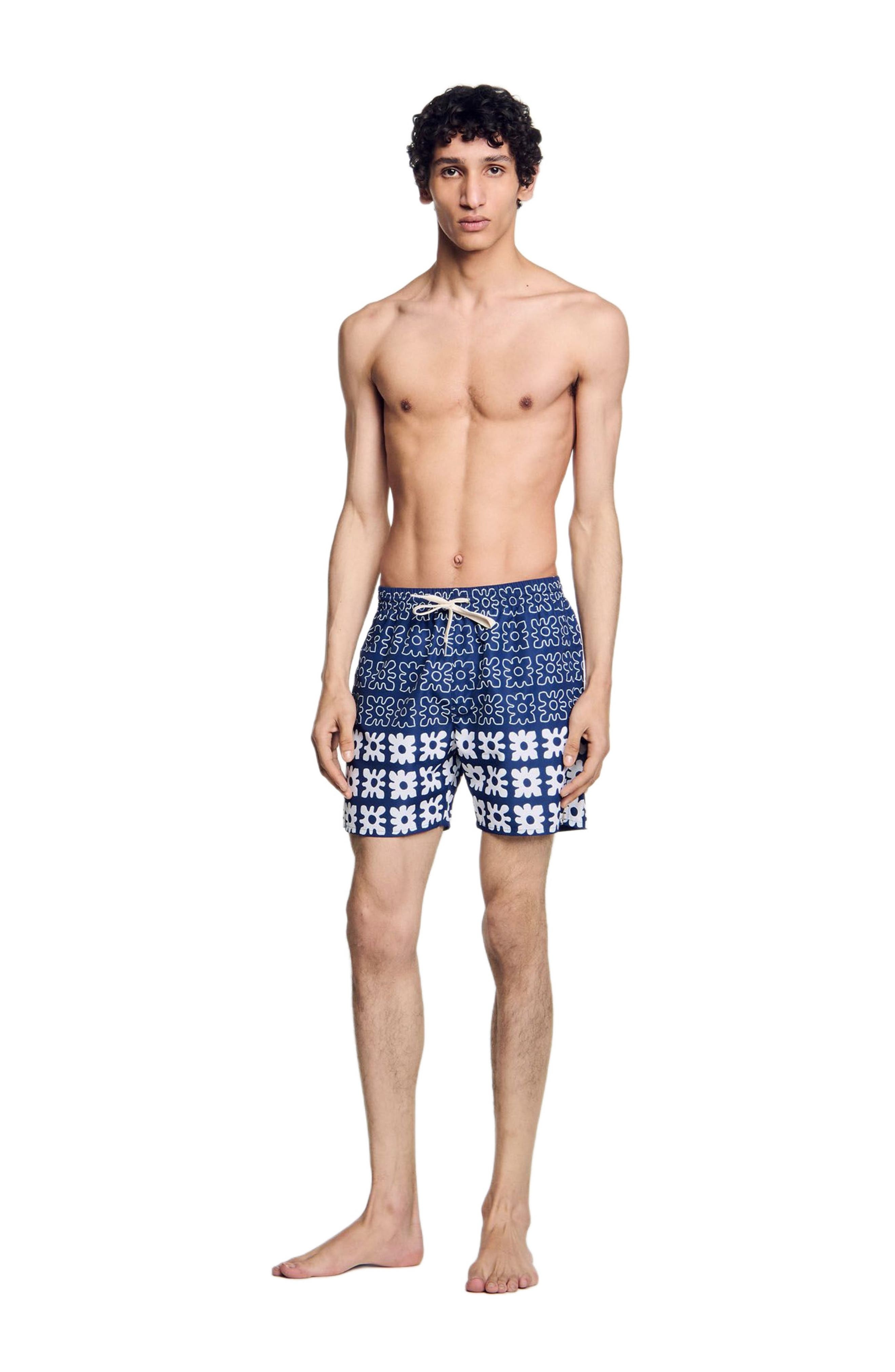 SANDRO Floral print swim trunks in Midnight Blue at Nordstrom - 6