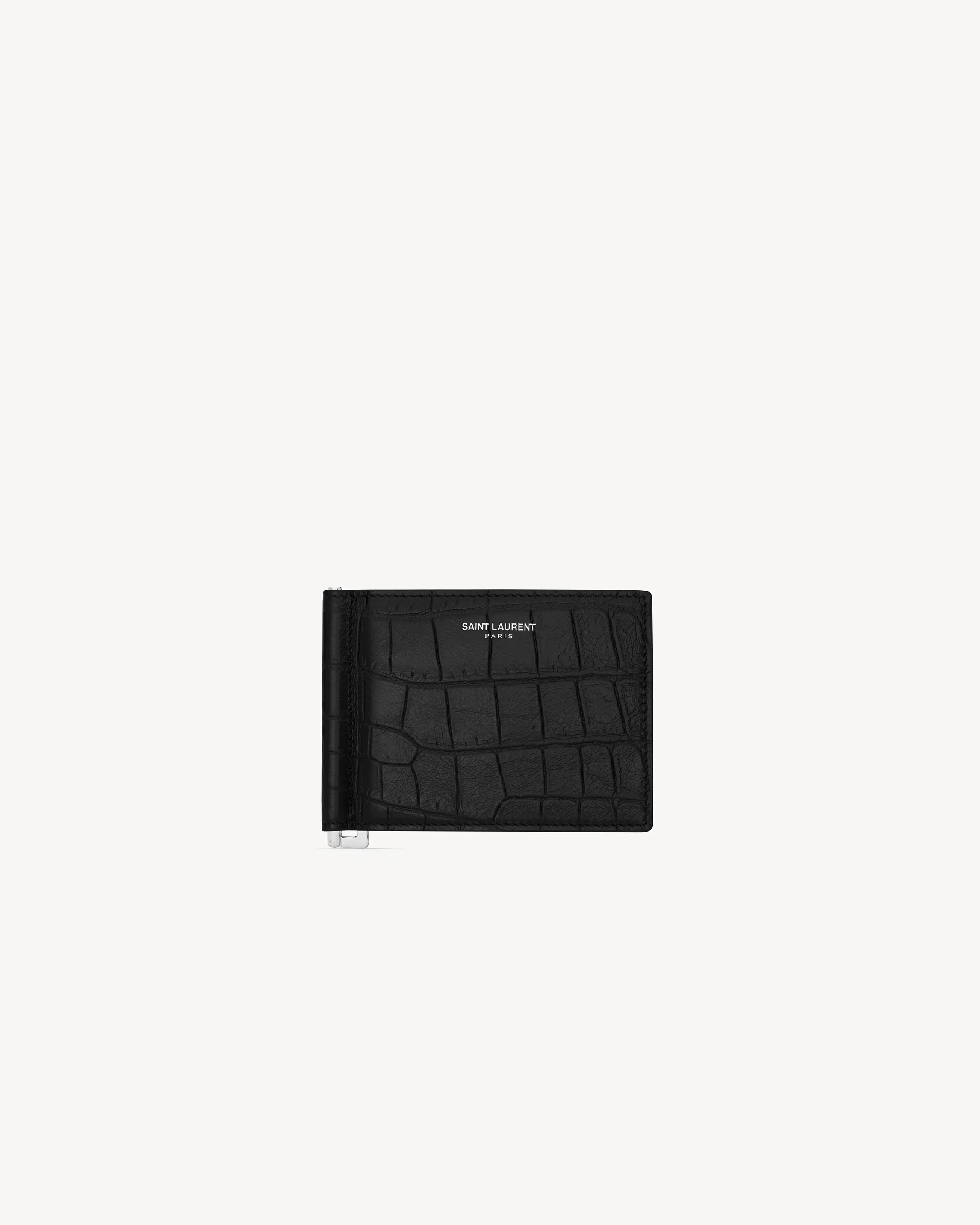 SAINT LAURENT PARIS BILL CLIP WALLET IN CROCODILE-EMBOSSED LEATHER - 1