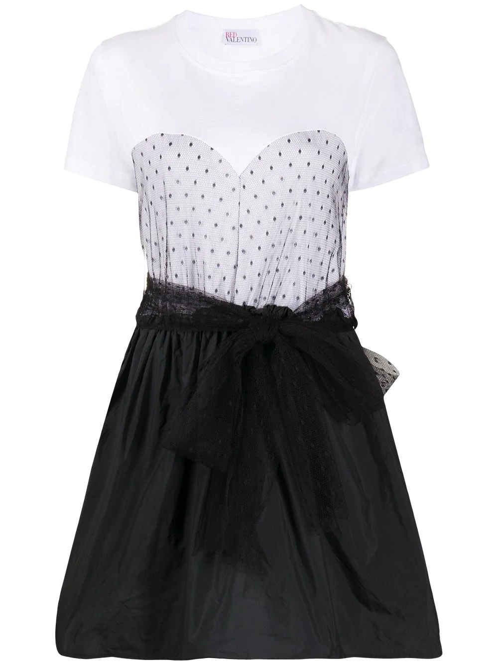 tulle-overlay T-shirt dress - 1