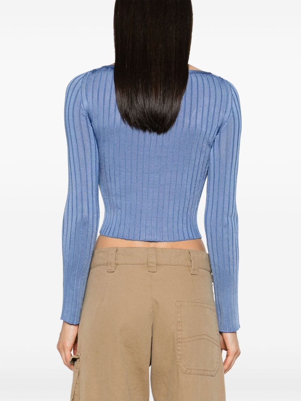 embroidered-logo ribbed-knit cardigan - 4