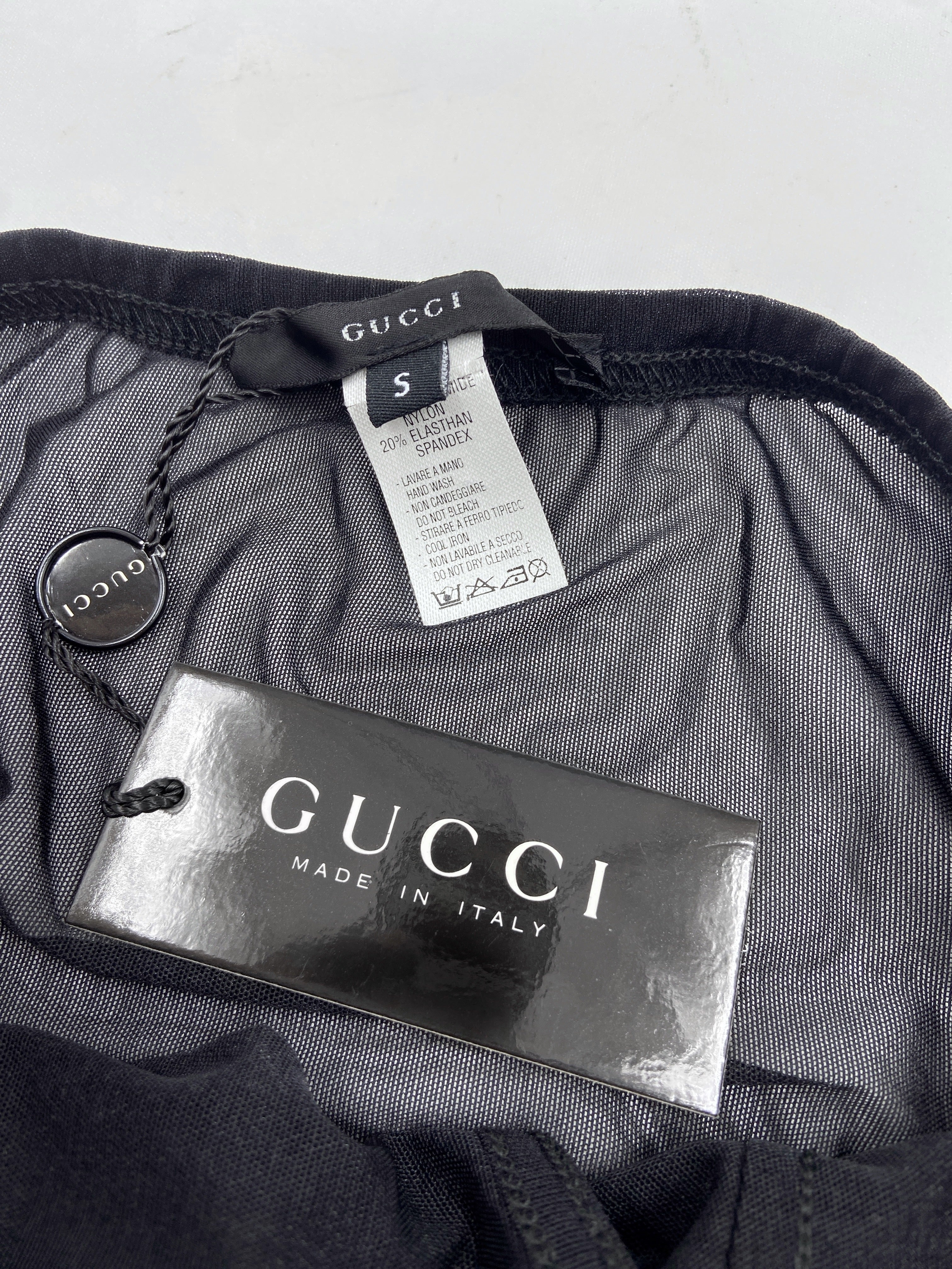 Gucci Spring 1998 Tom Ford Swarovski Logo Black Sheer Mesh Brief Shorts S - 12