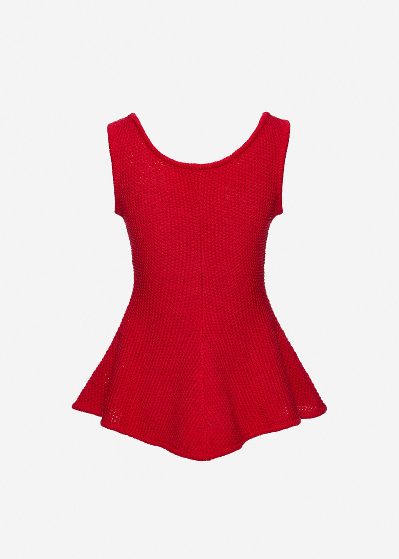 Sleeveless cotton and linen peplum top in red 2