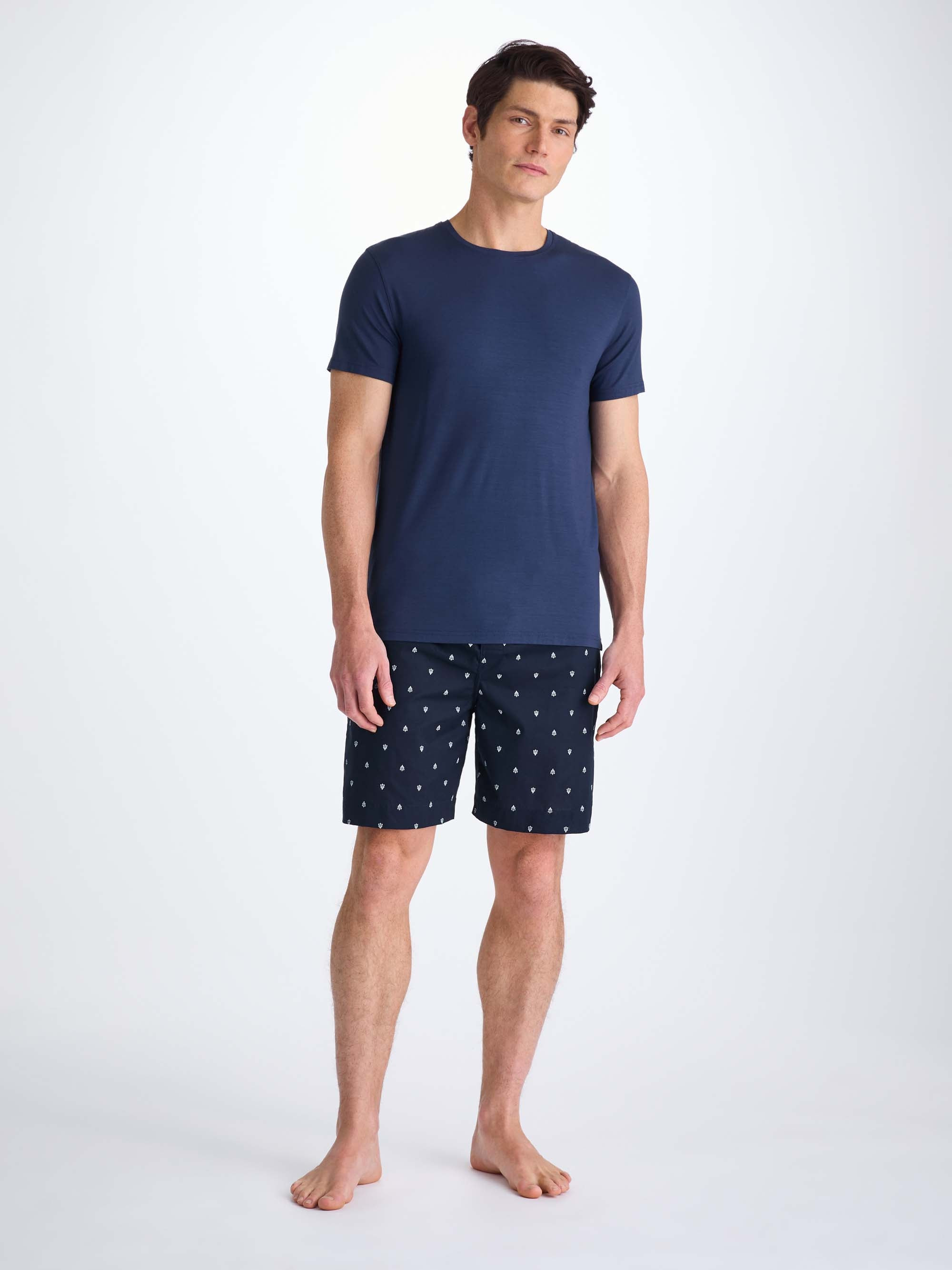 Men's Lounge Shorts Cotton Batiste Navy Paisley Motif - 4