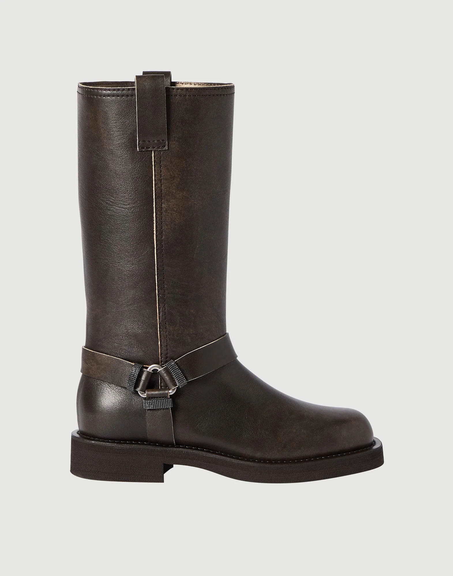 Vintage leather biker boots with shiny loops - 1