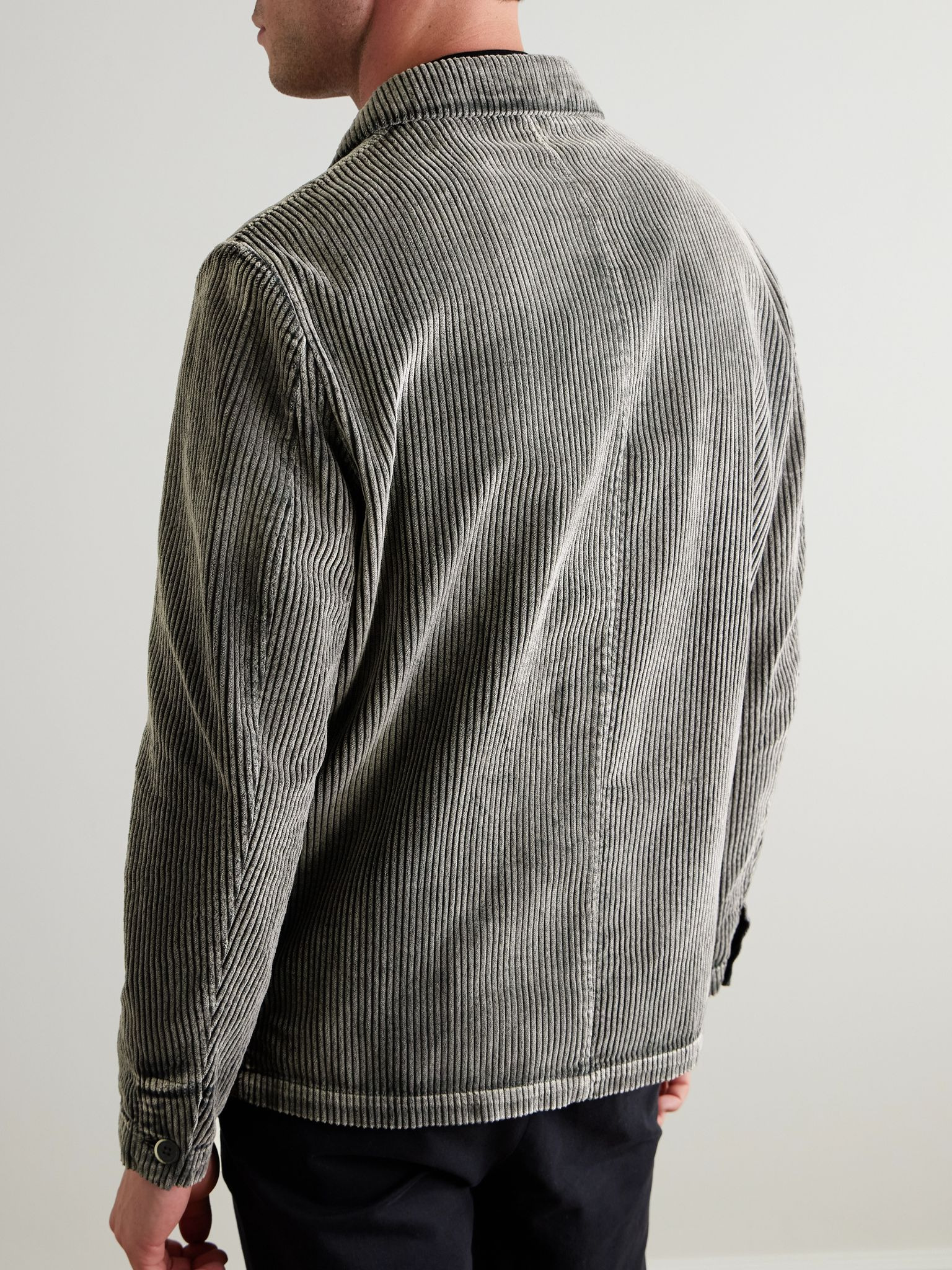 Garment-Dyed Cotton-Corduroy Overshirt Gray - 4