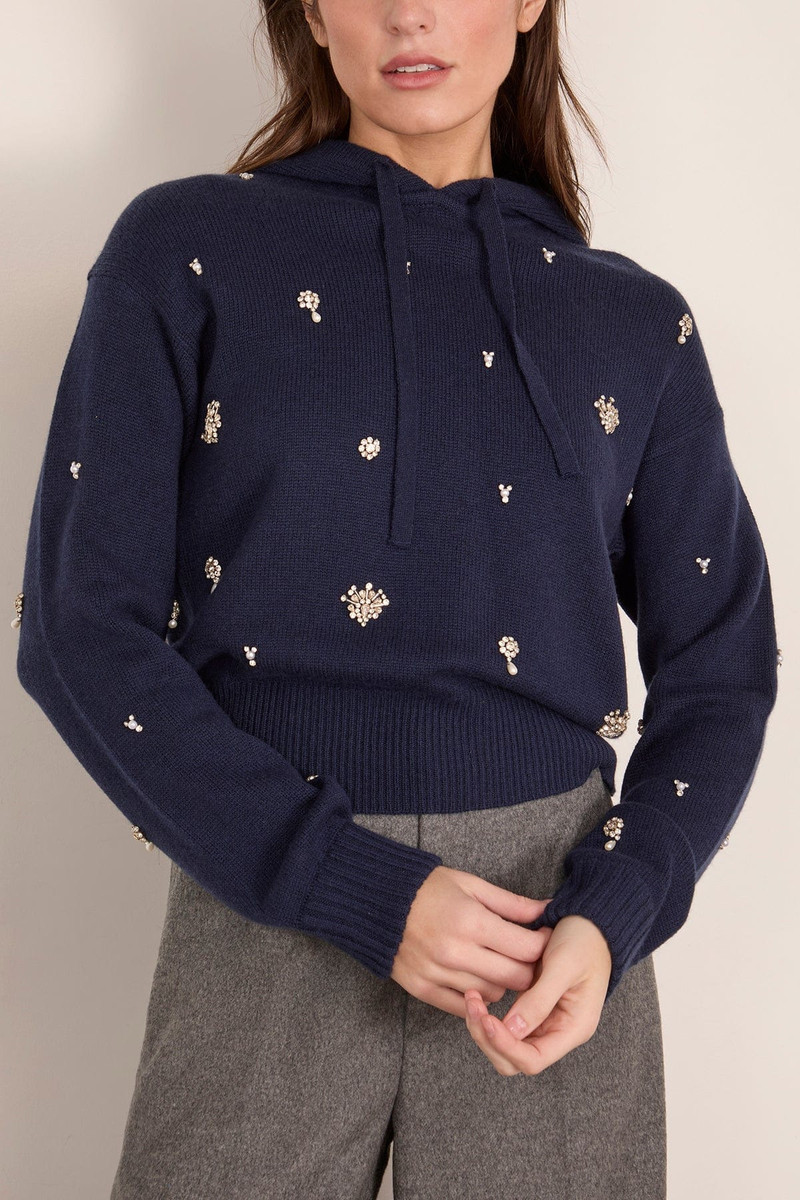 Karmen Embellished Hooded Top in Midnight 3