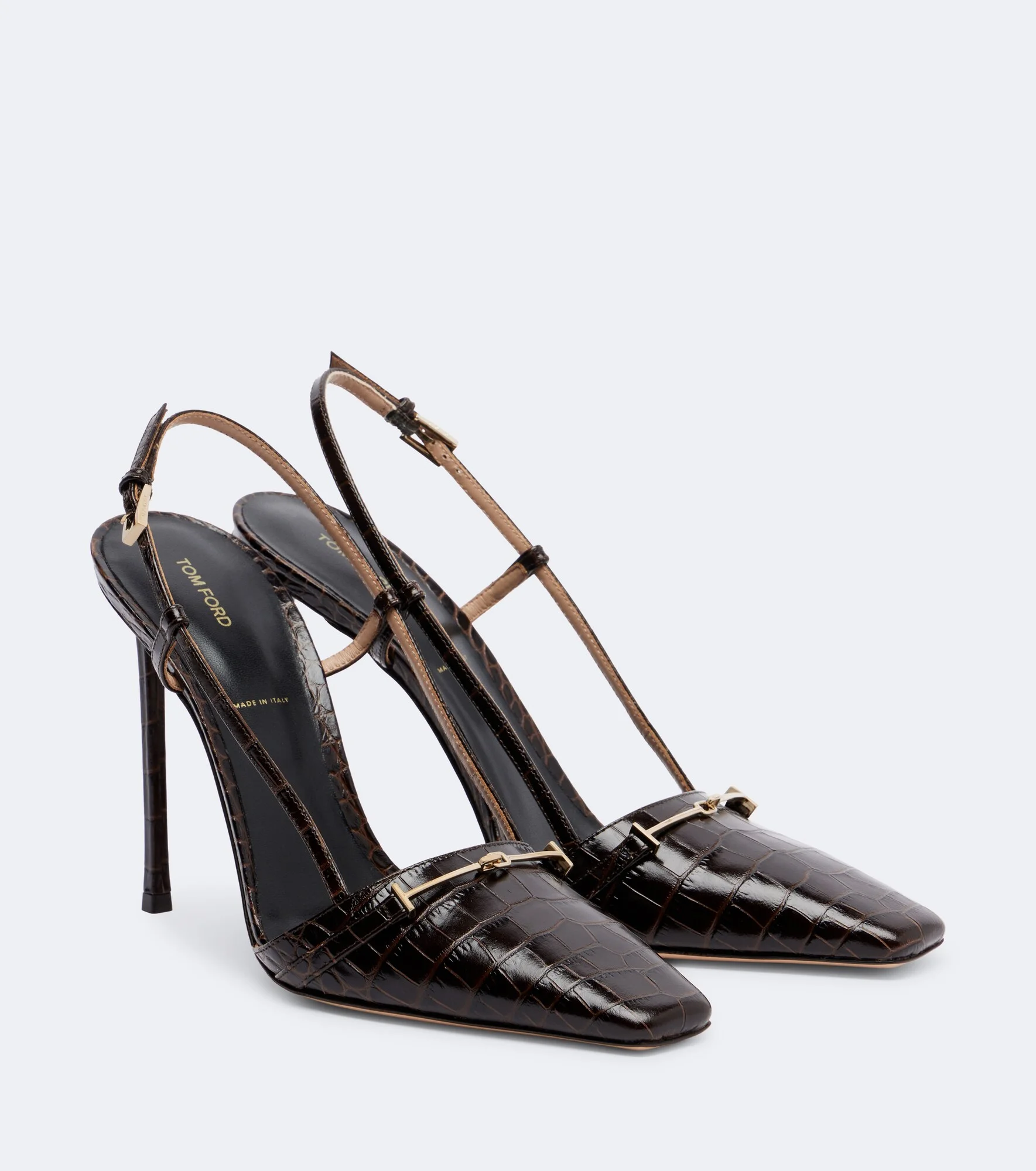 Croc-effect leather slingback pumps - 1