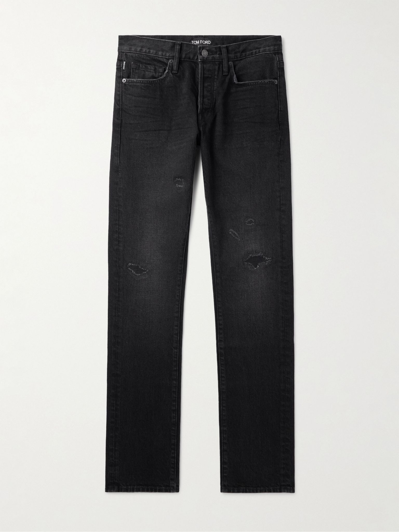 Slim-Fit Distressed Selvedge Jeans Black - 1